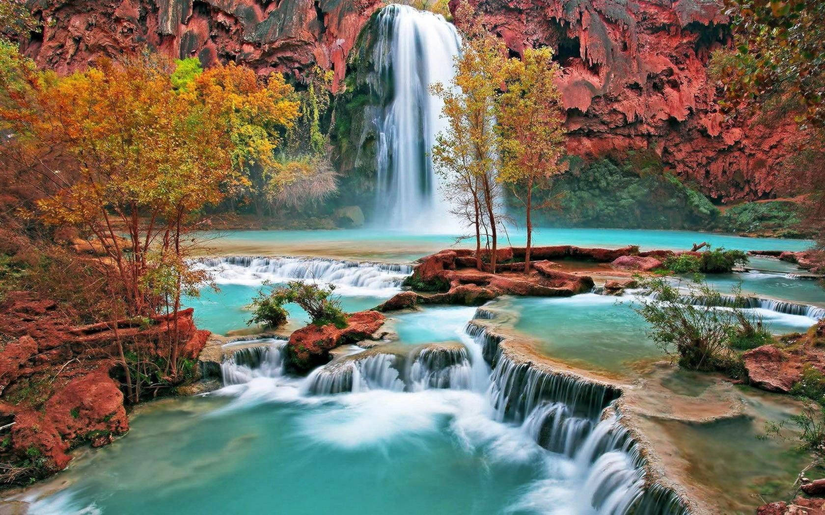 Beautiful Autumn Waterfall Background