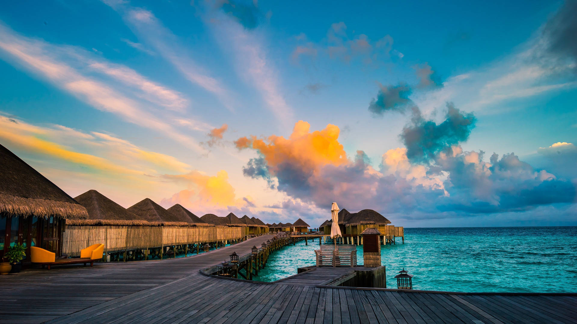 Beautiful Beach Houses In Maldives Background