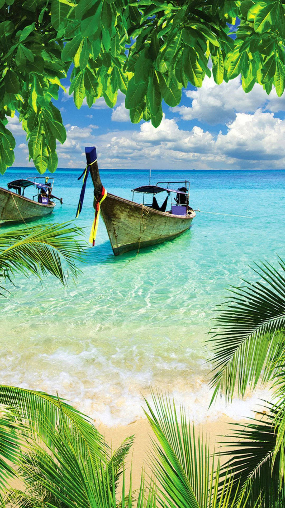 Beautiful Beach With Old Boats Background