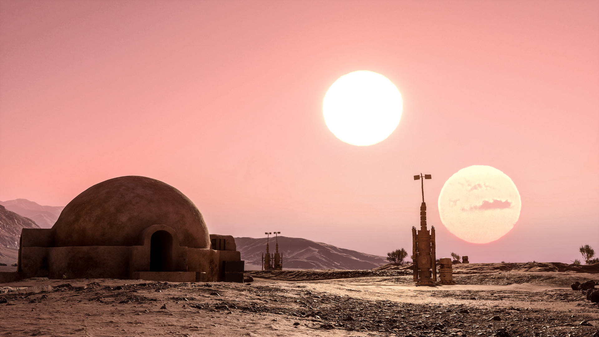 Beautiful Binary Sunset In Star Wars Landscape Background