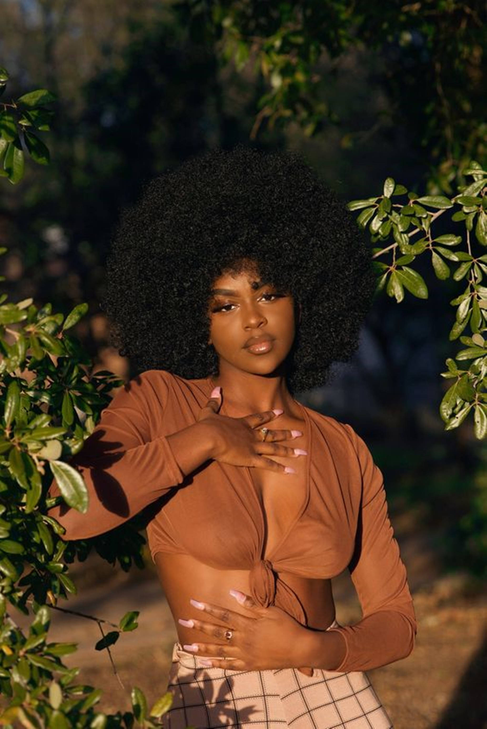 Beautiful Black Woman At The Park Background