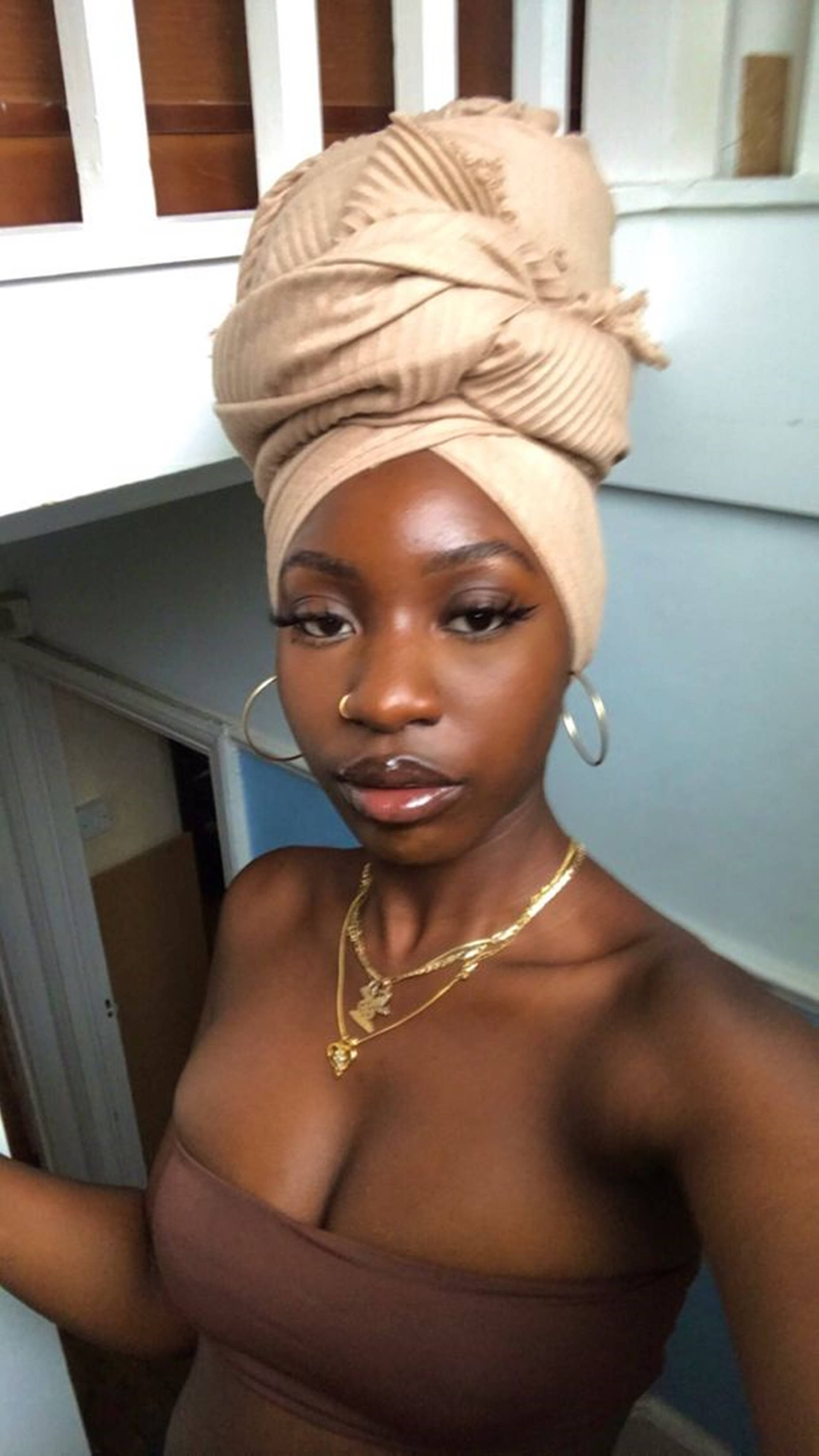 Beautiful Black Woman Fashionable Head Wrap