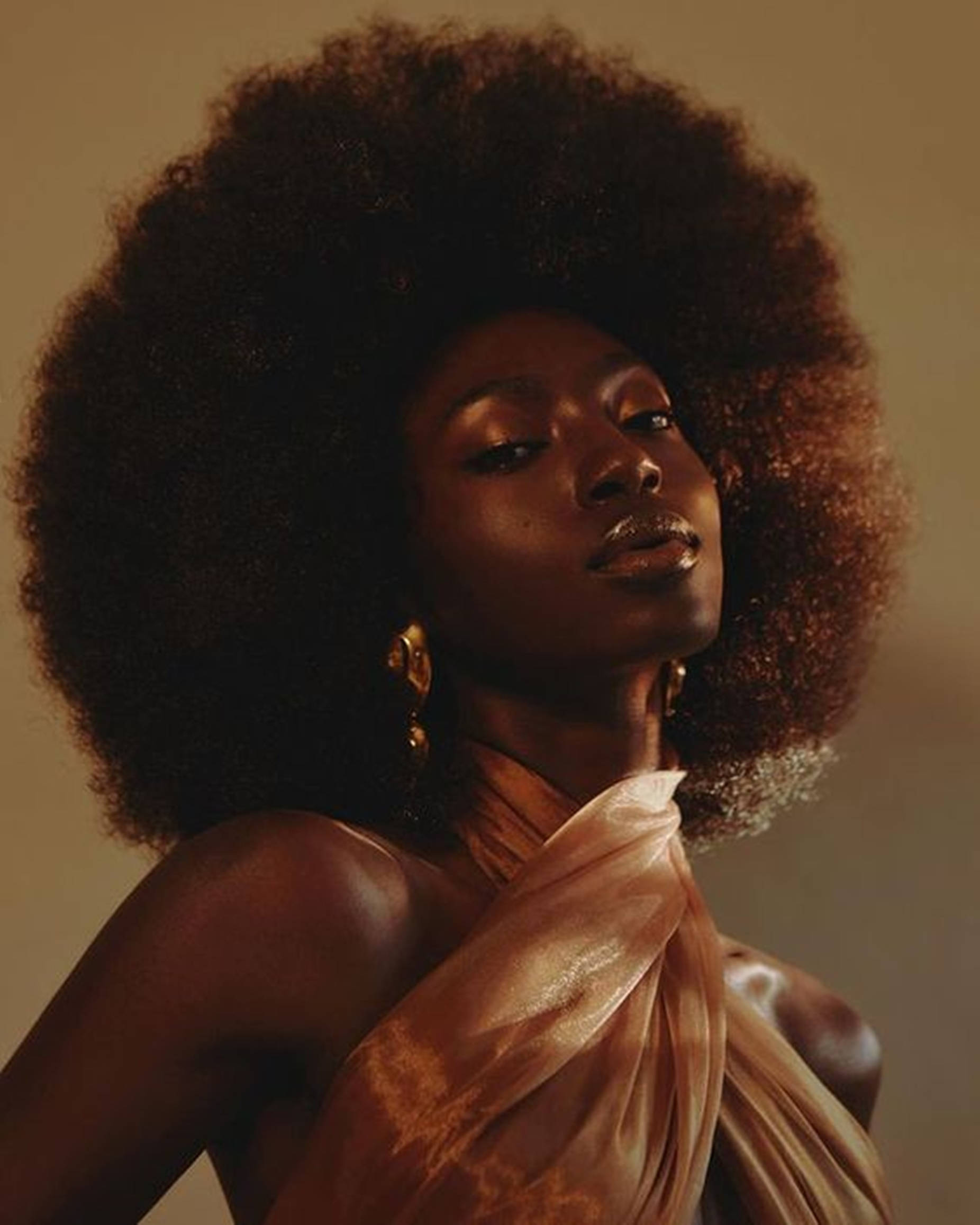 Beautiful Black Woman Golden Aesthetic Background