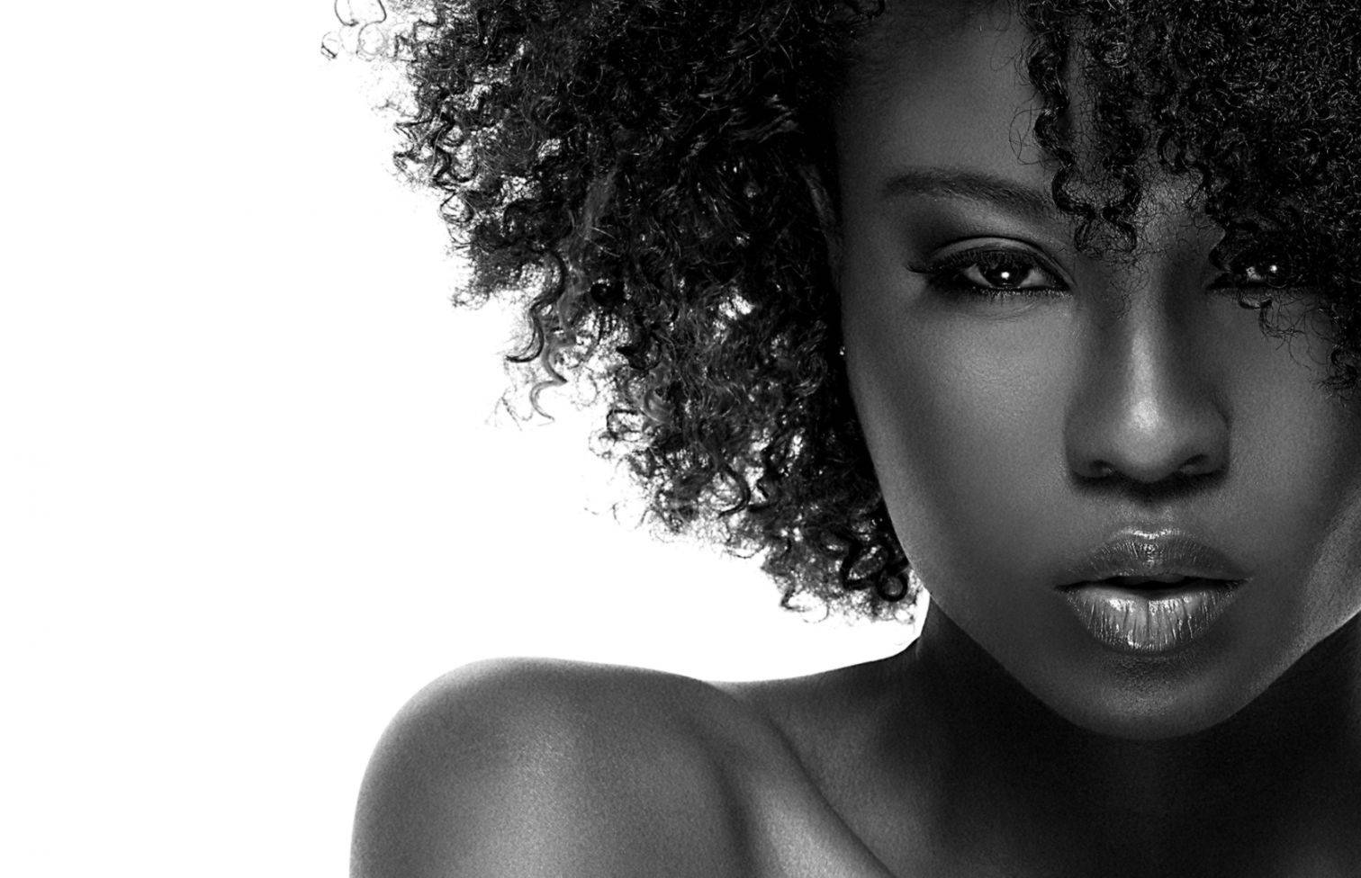 Beautiful Black Woman Monochrome Portrait Background