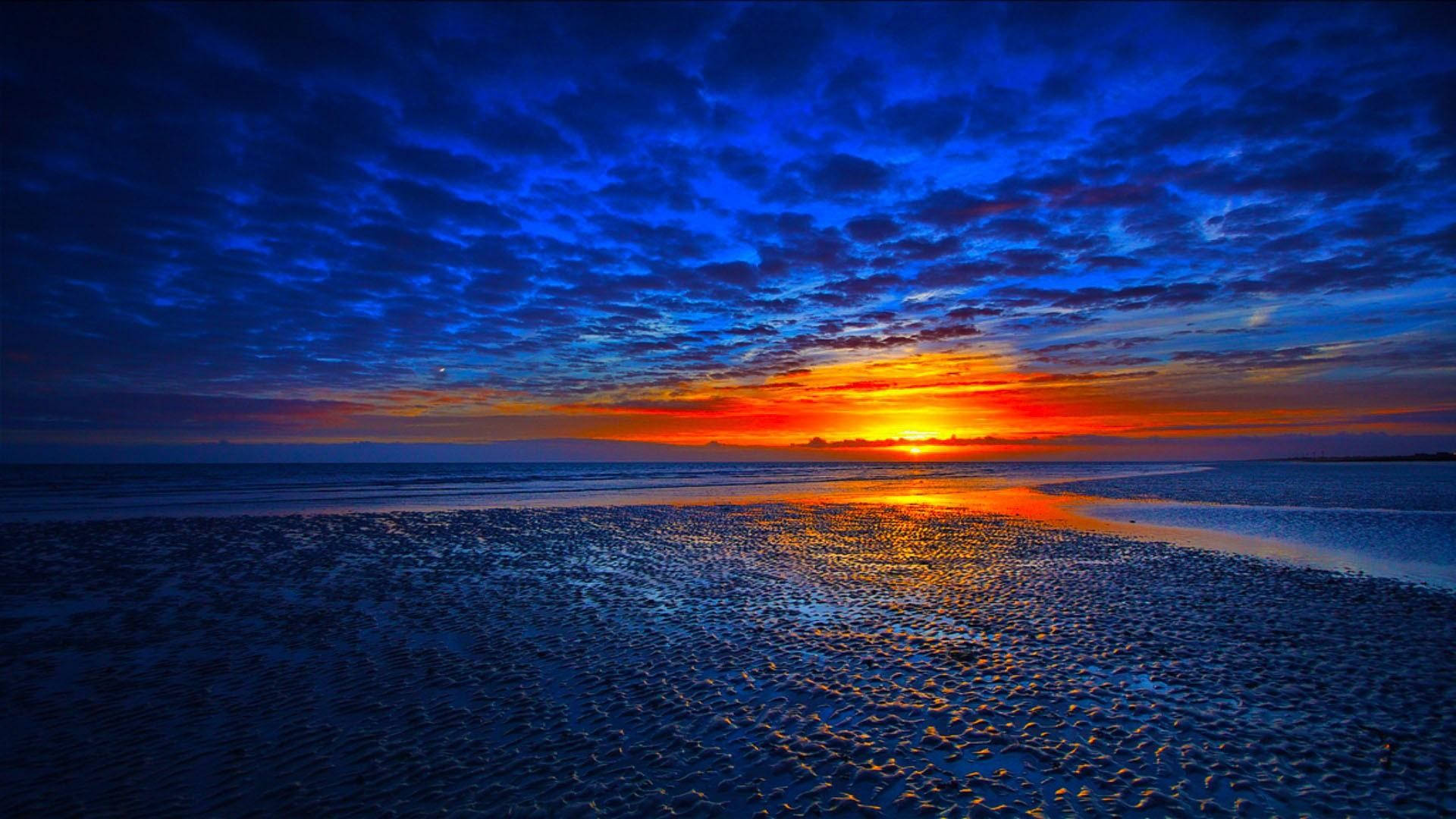 Beautiful Blue And Orange Sunset Background