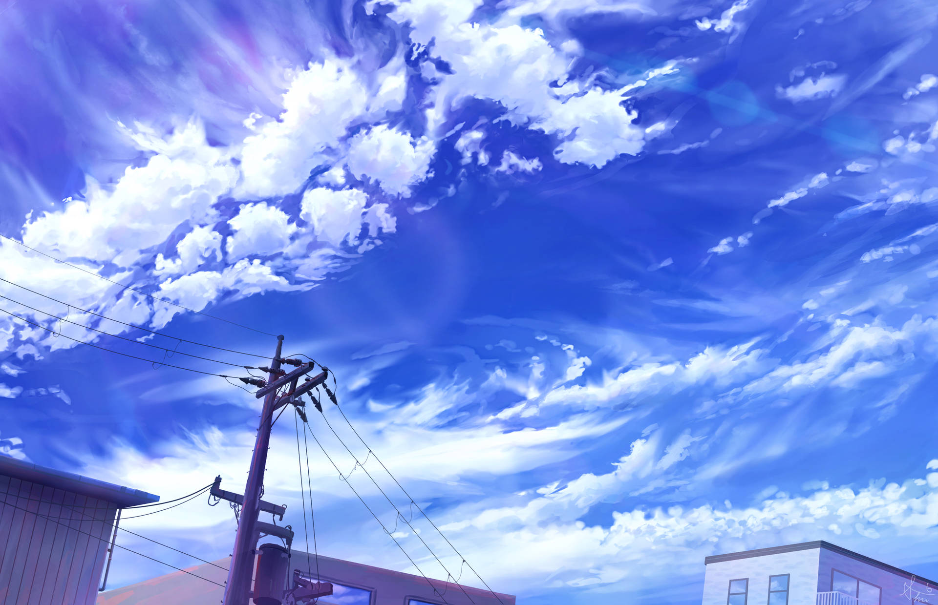 Beautiful Blue Sky With Wispy Clouds Background