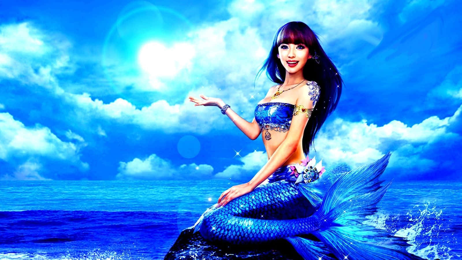 Beautiful Bright Blue Mermaid Background