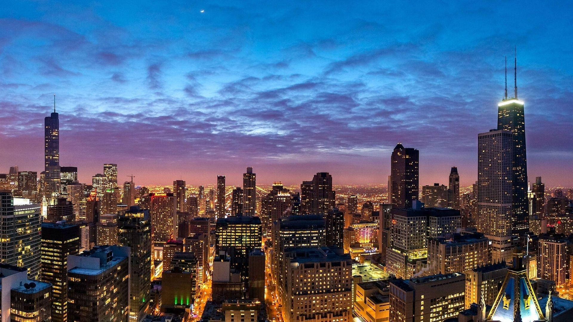 Beautiful Busy Chicago Skyline Sunset Background