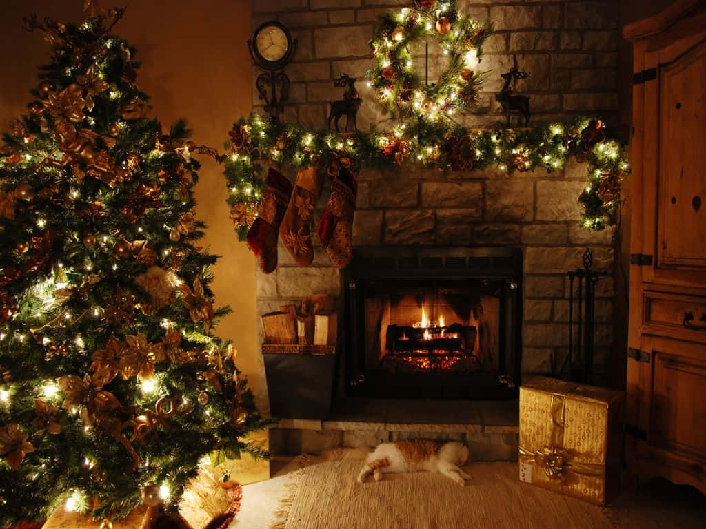 Beautiful Christmas Desktop Fireplace Background