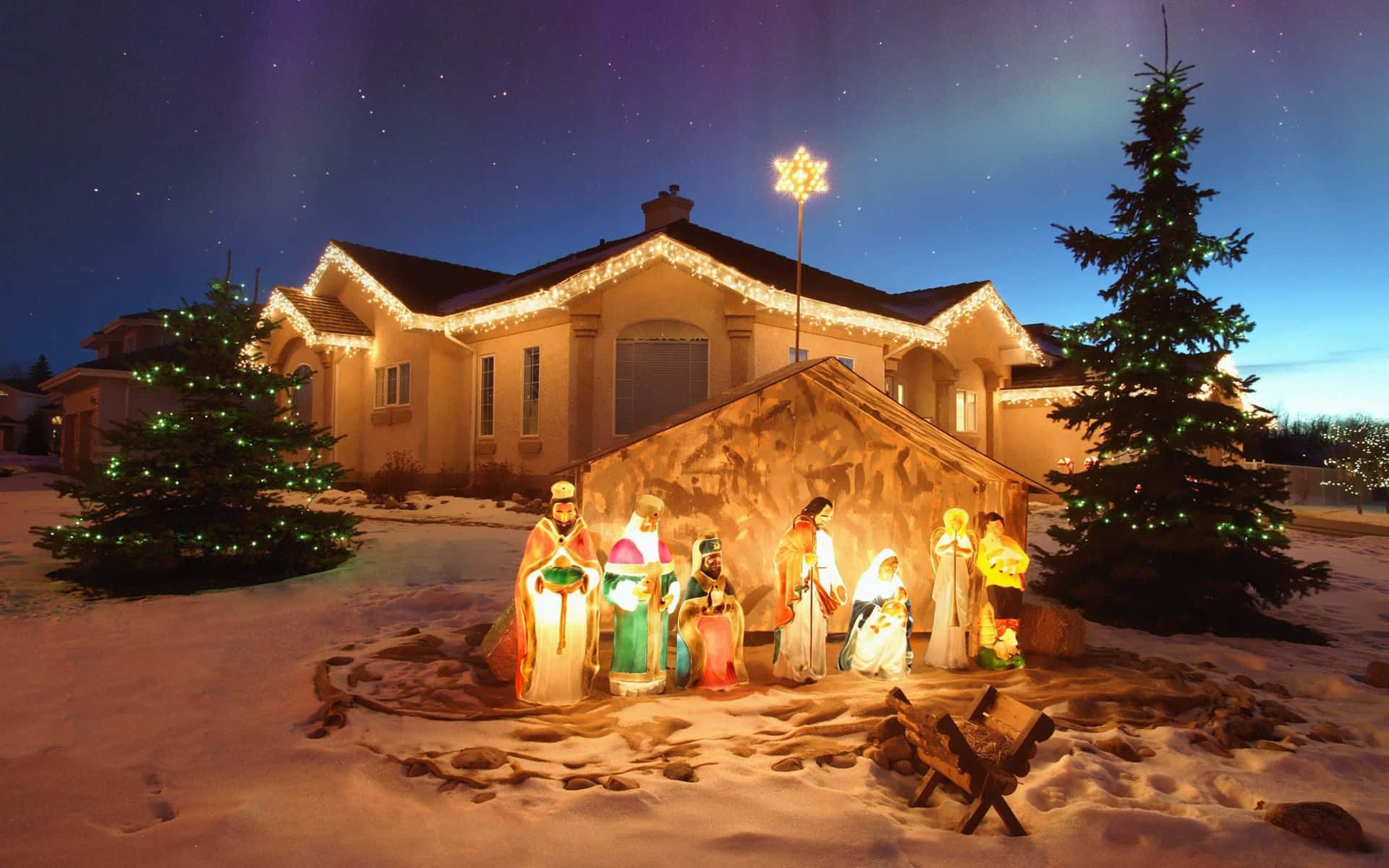 Beautiful Christmas Desktop Nativity Scene Background