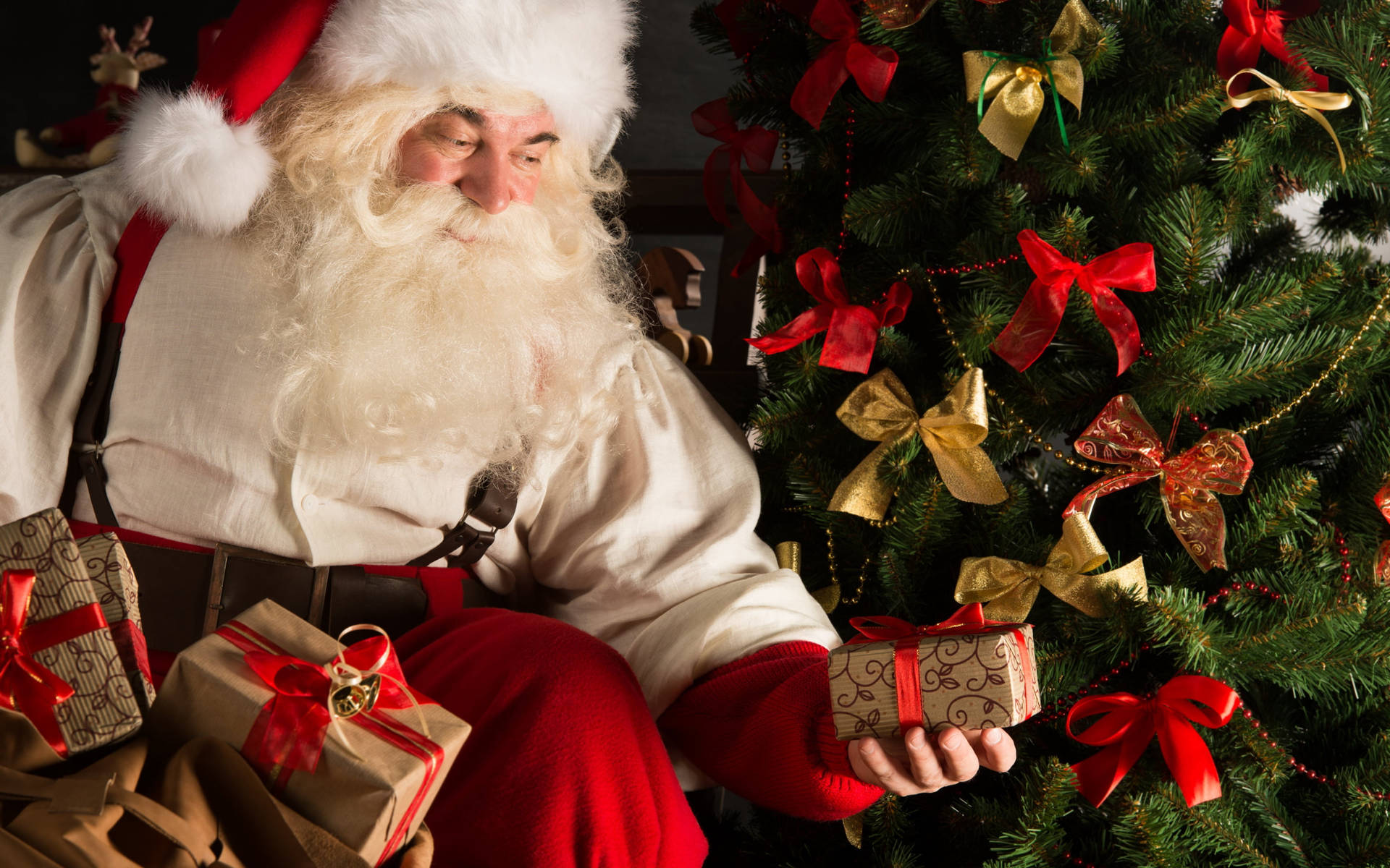Beautiful Christmas Portrait Of Santa Claus Background