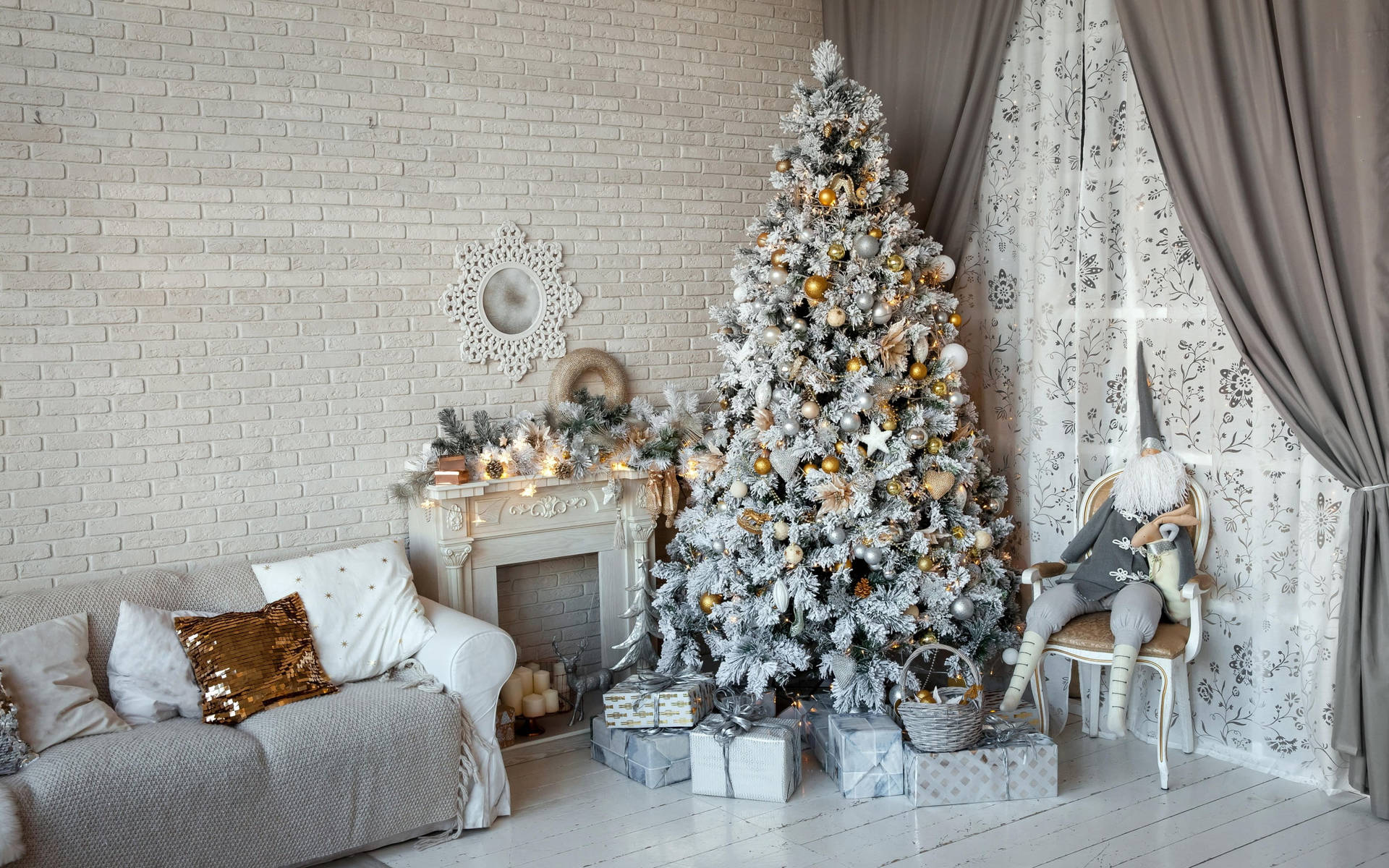 Beautiful Christmas Room With White Decoration Background