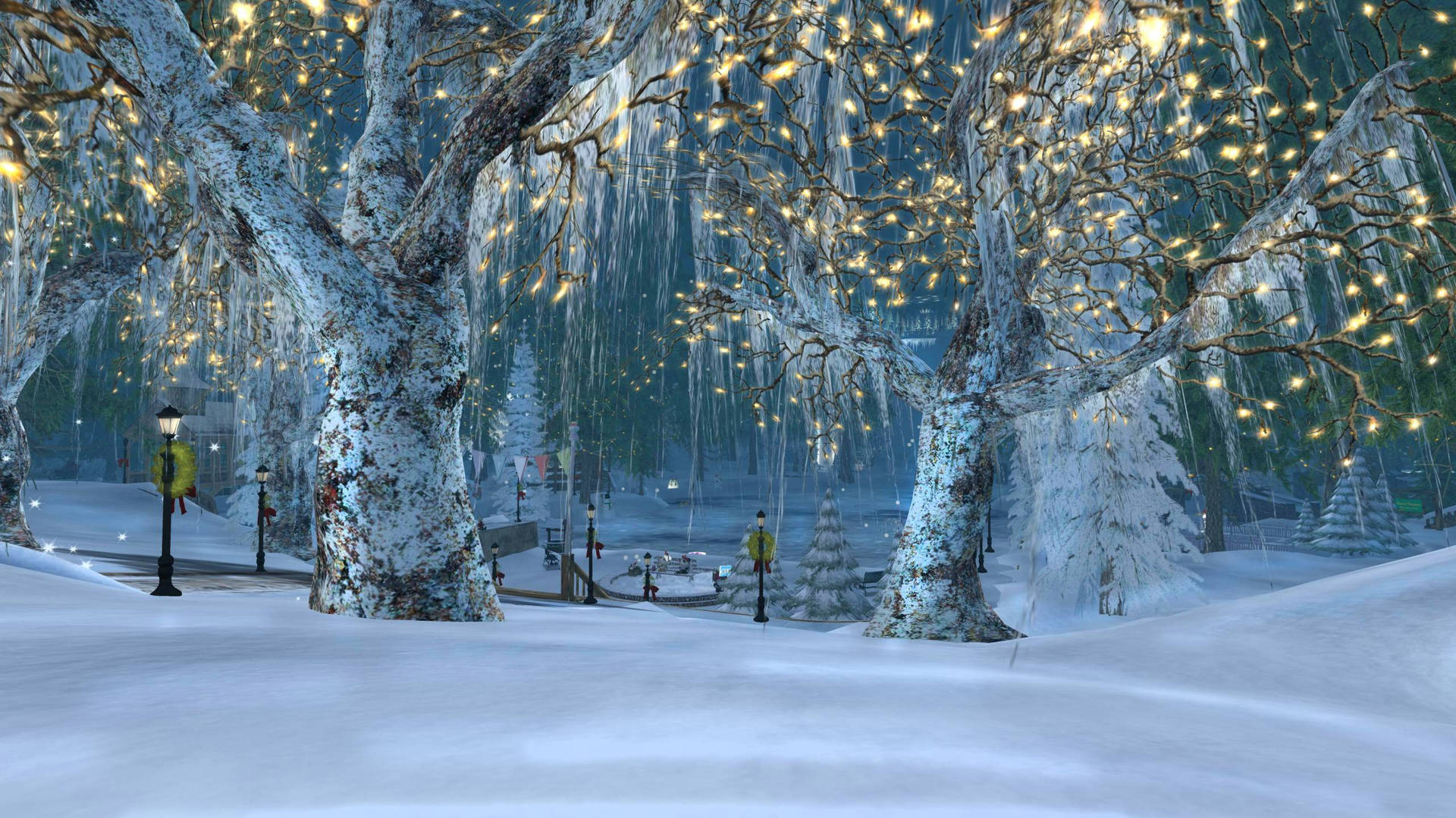 Beautiful Christmas Trees In Snow Animation Background