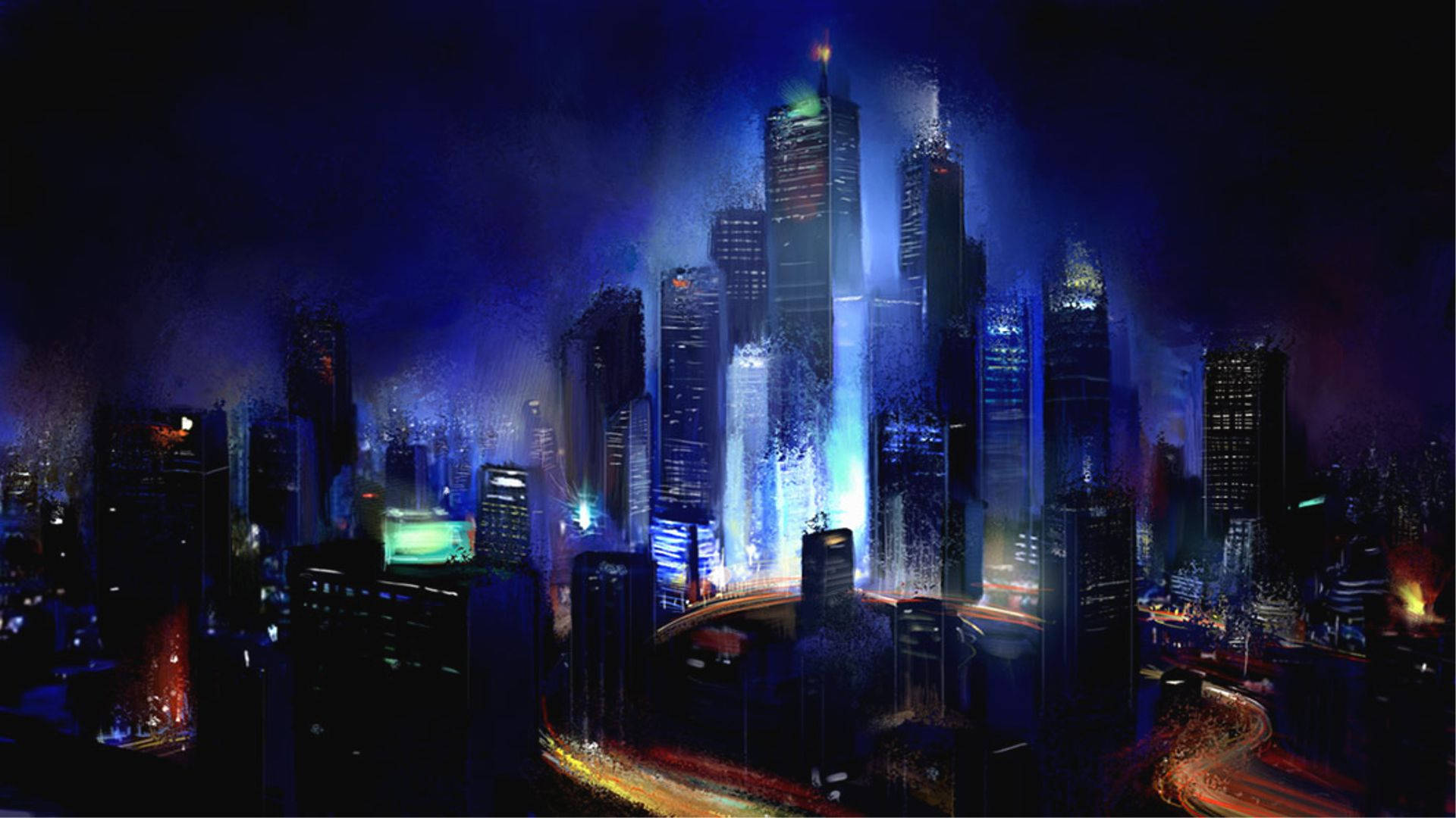 Beautiful Cityscape Of Skyscrapers Illuminated By Illuminated By Warm Lights Background
