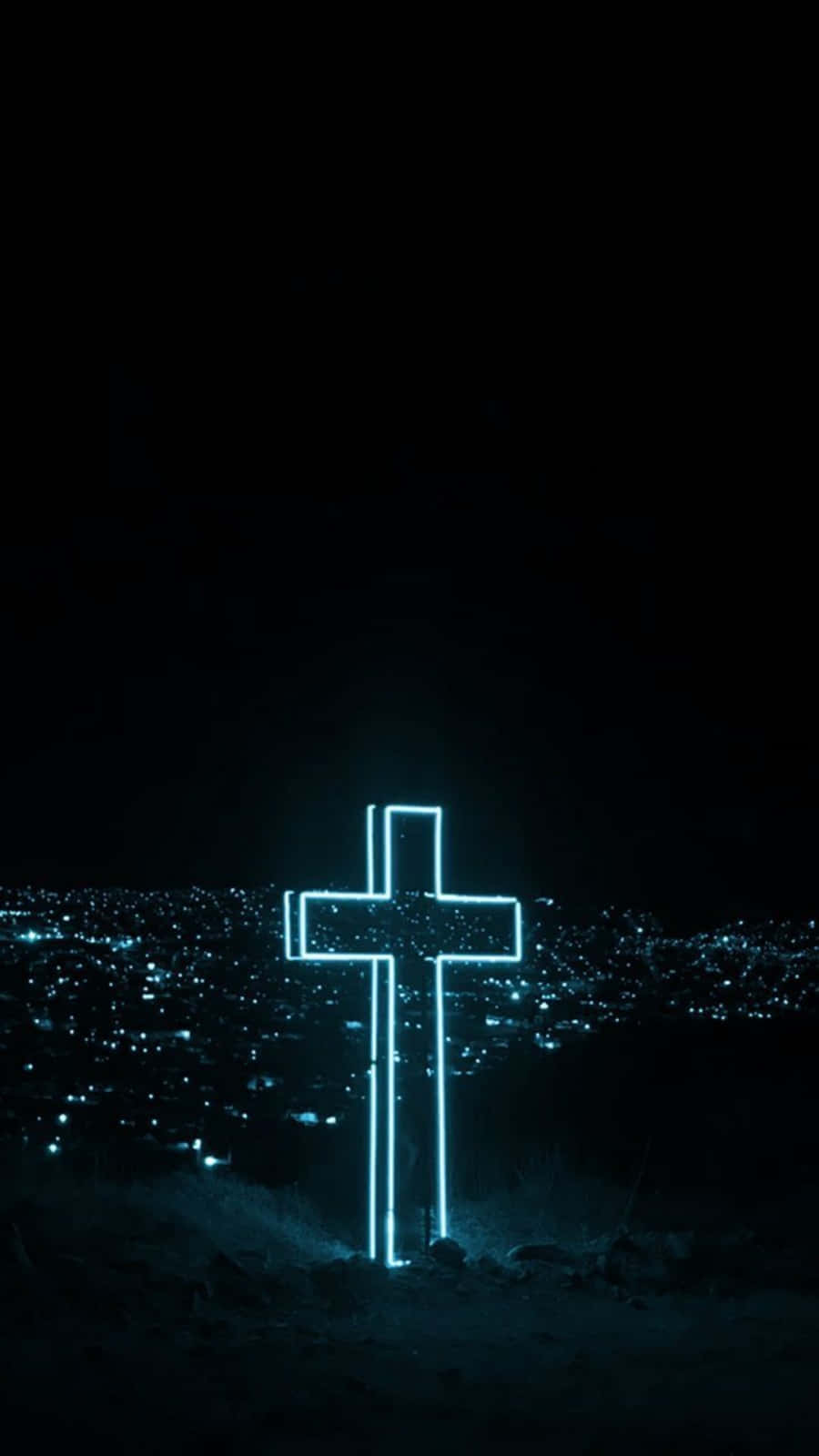 Beautiful Cross With Blue Neon Light Background