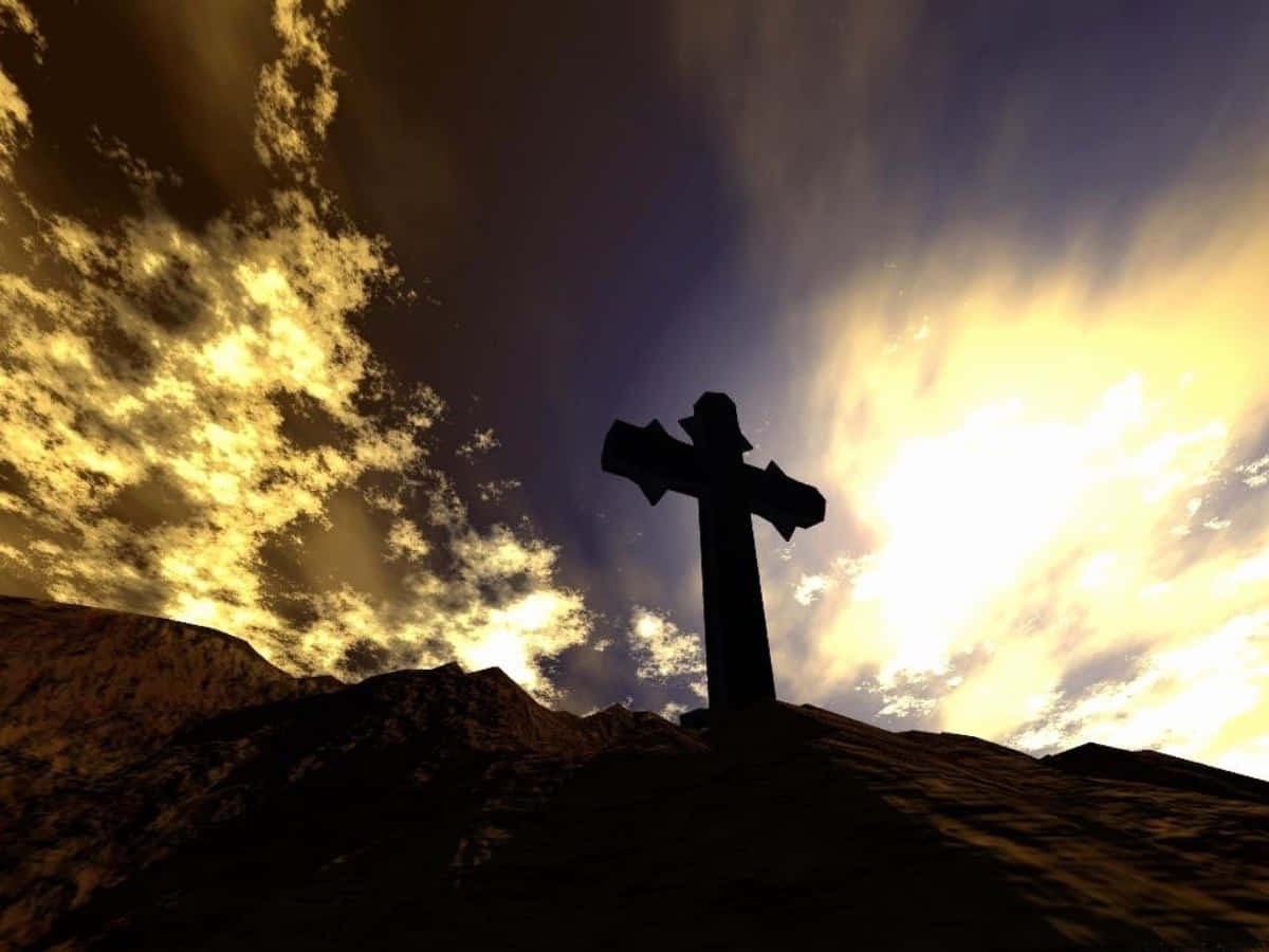 Beautiful Cross With Stunning Sky Low Angle Shot Background