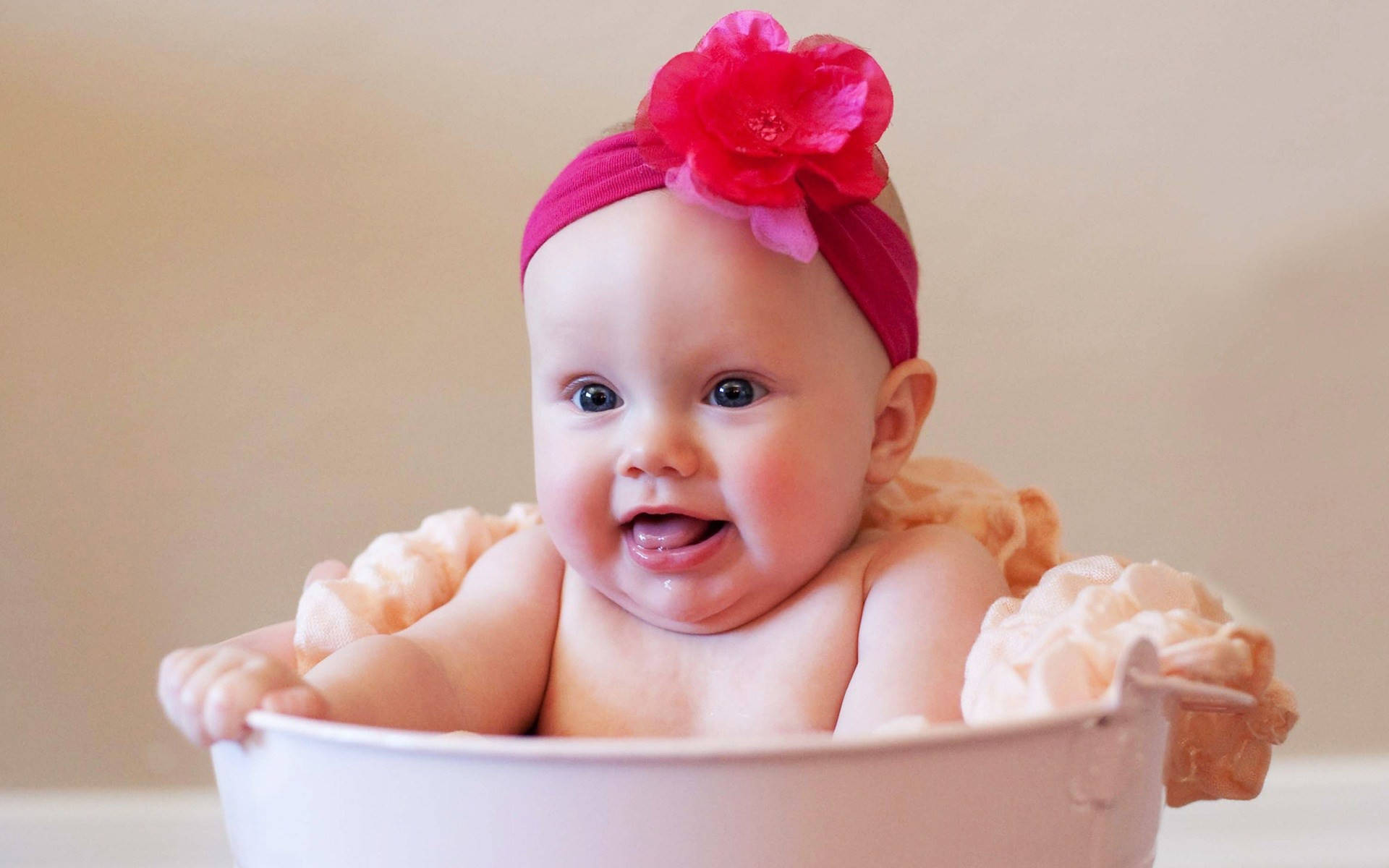 Beautiful Cute Baby In A Bucket Background