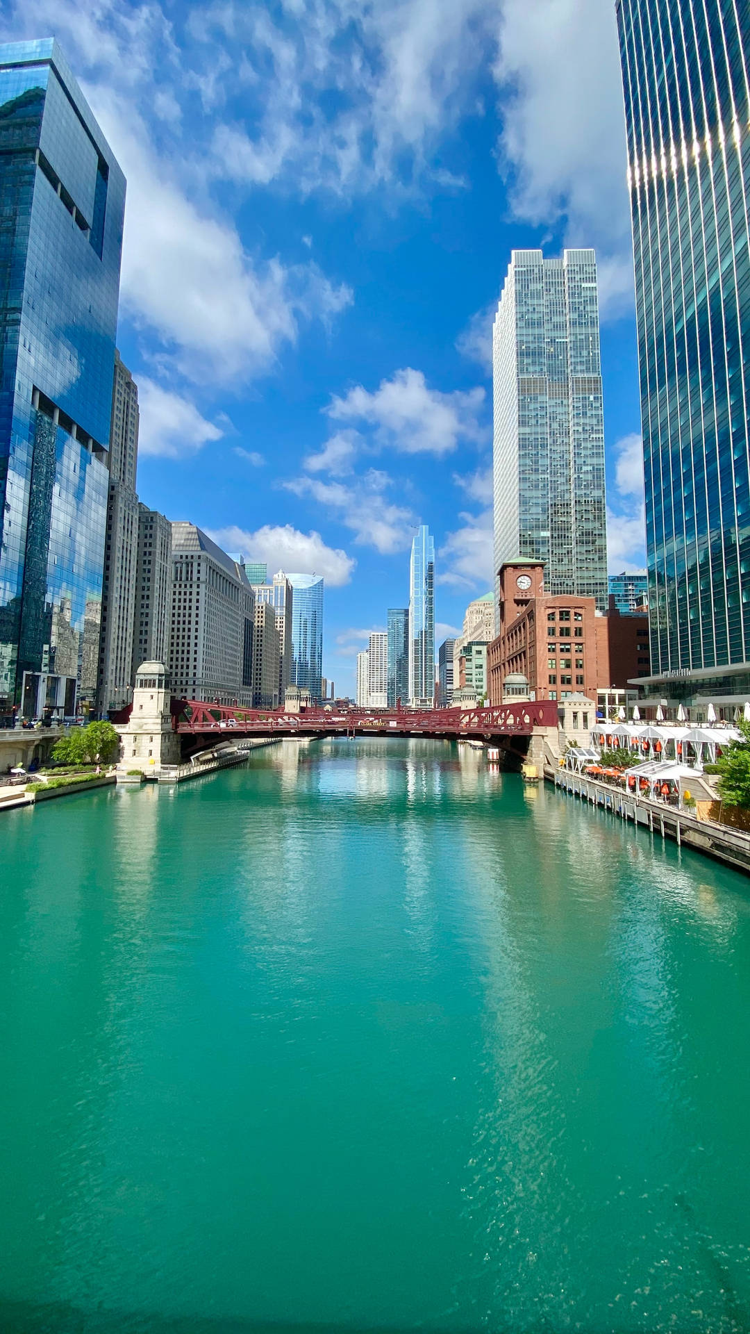 Beautiful Day Chicago Skyline Riverwalk Background