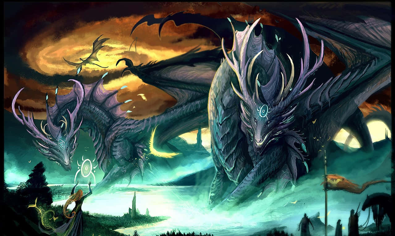 Beautiful Dragon And A Goddess Background