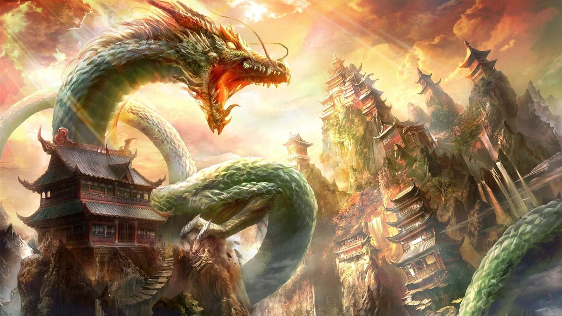 Beautiful Dragon Over A Tower