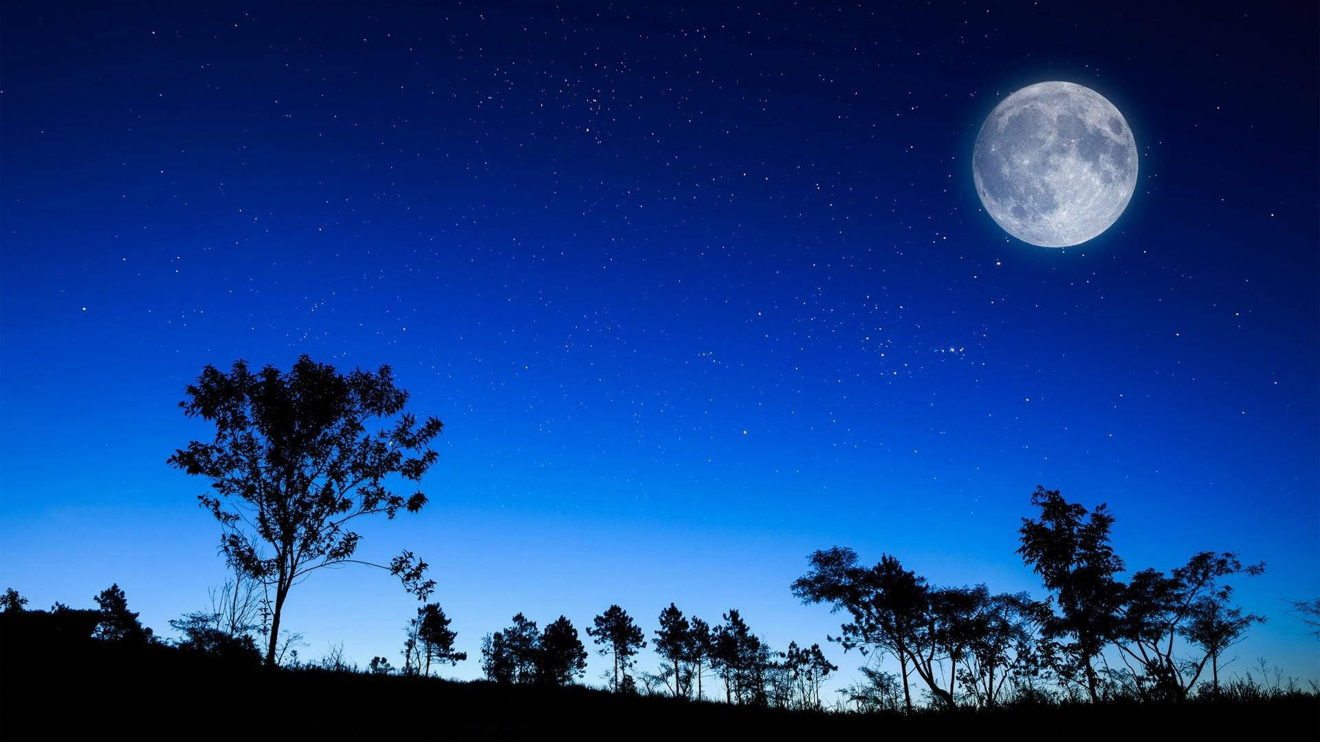 Beautiful Full Moon Blue Night Sky Background