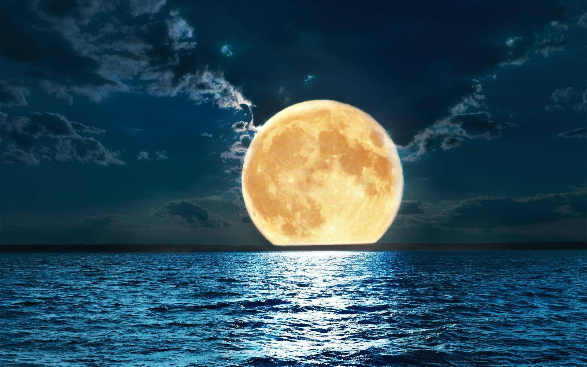 Beautiful Full Moon Calm Ocean
