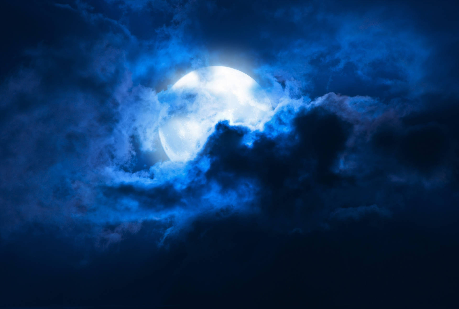 Beautiful Full Moon Hidden Blue Clouds