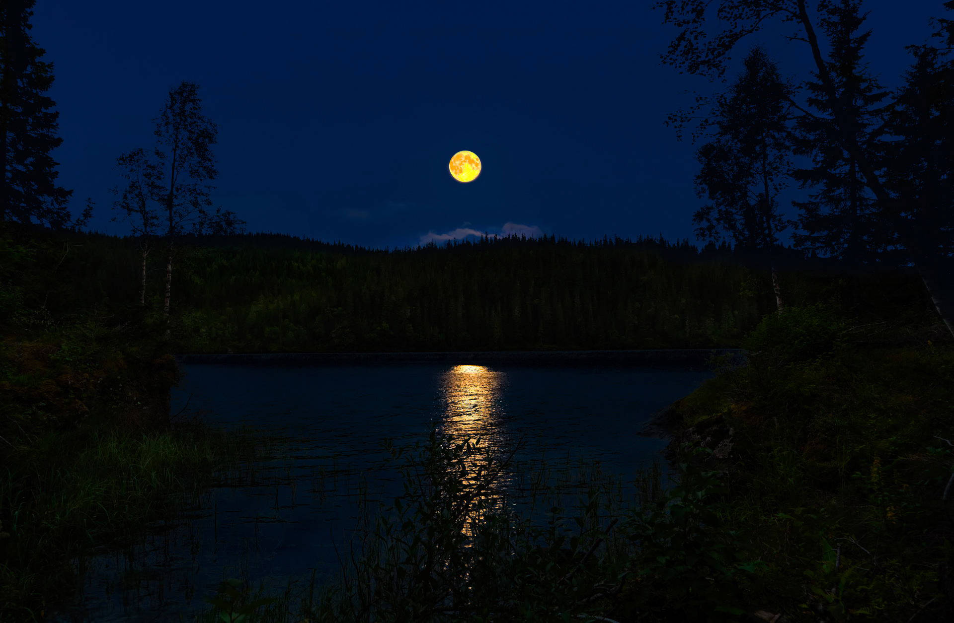 Beautiful Full Moon Lake Reflection Background
