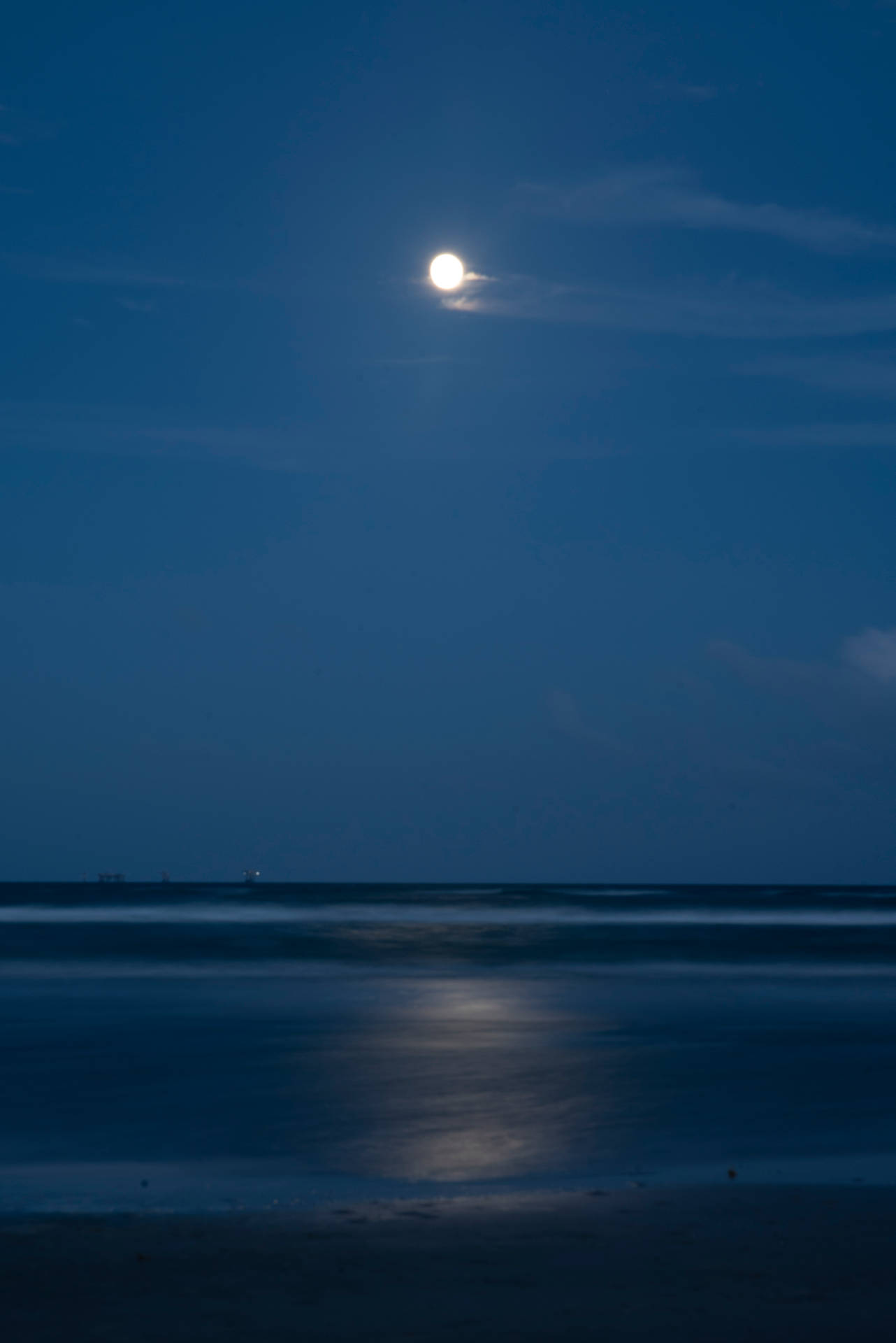 Beautiful Full Moon Over Beach Background