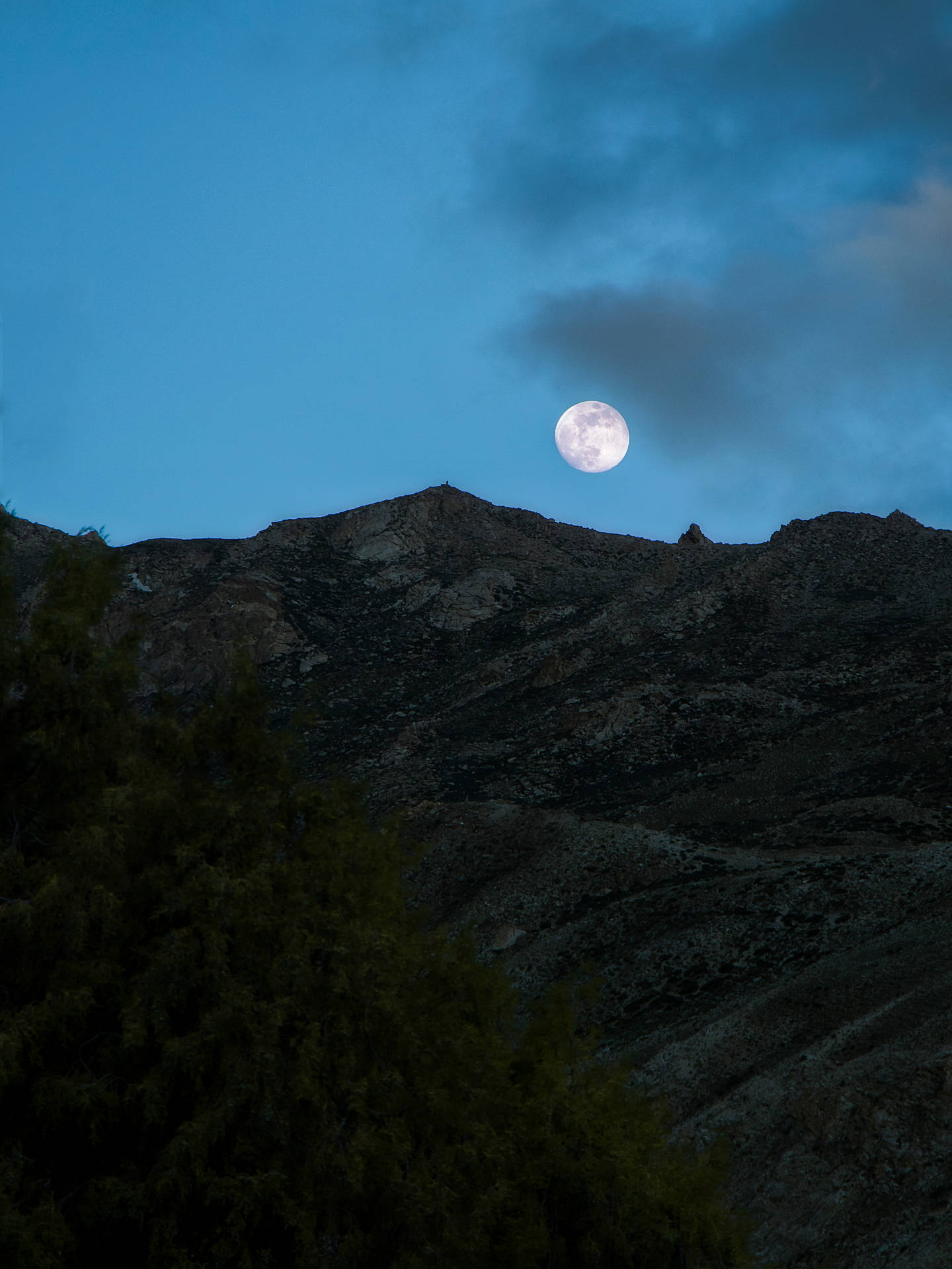 Beautiful Full Moon Over Mountain Background