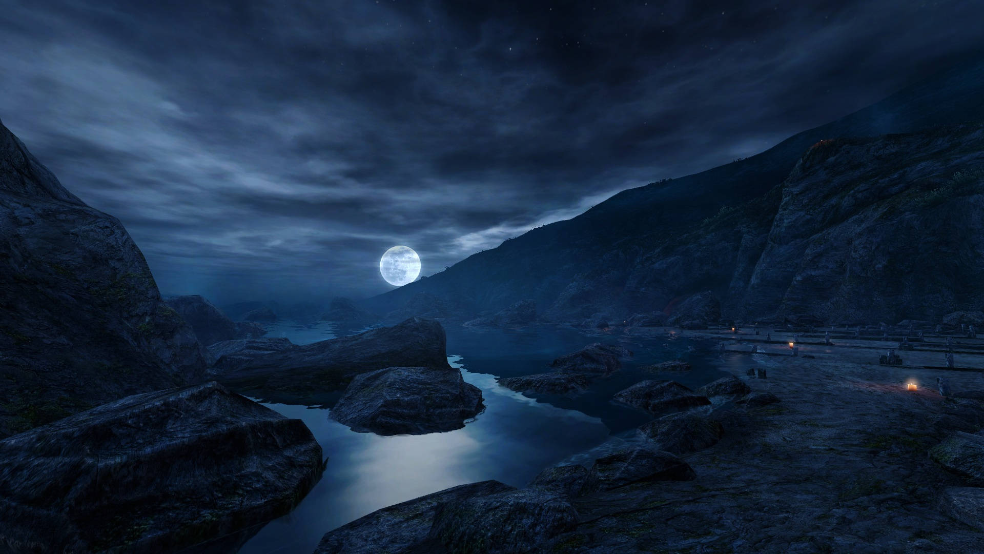 Beautiful Full Moon Rock Island 3d Background