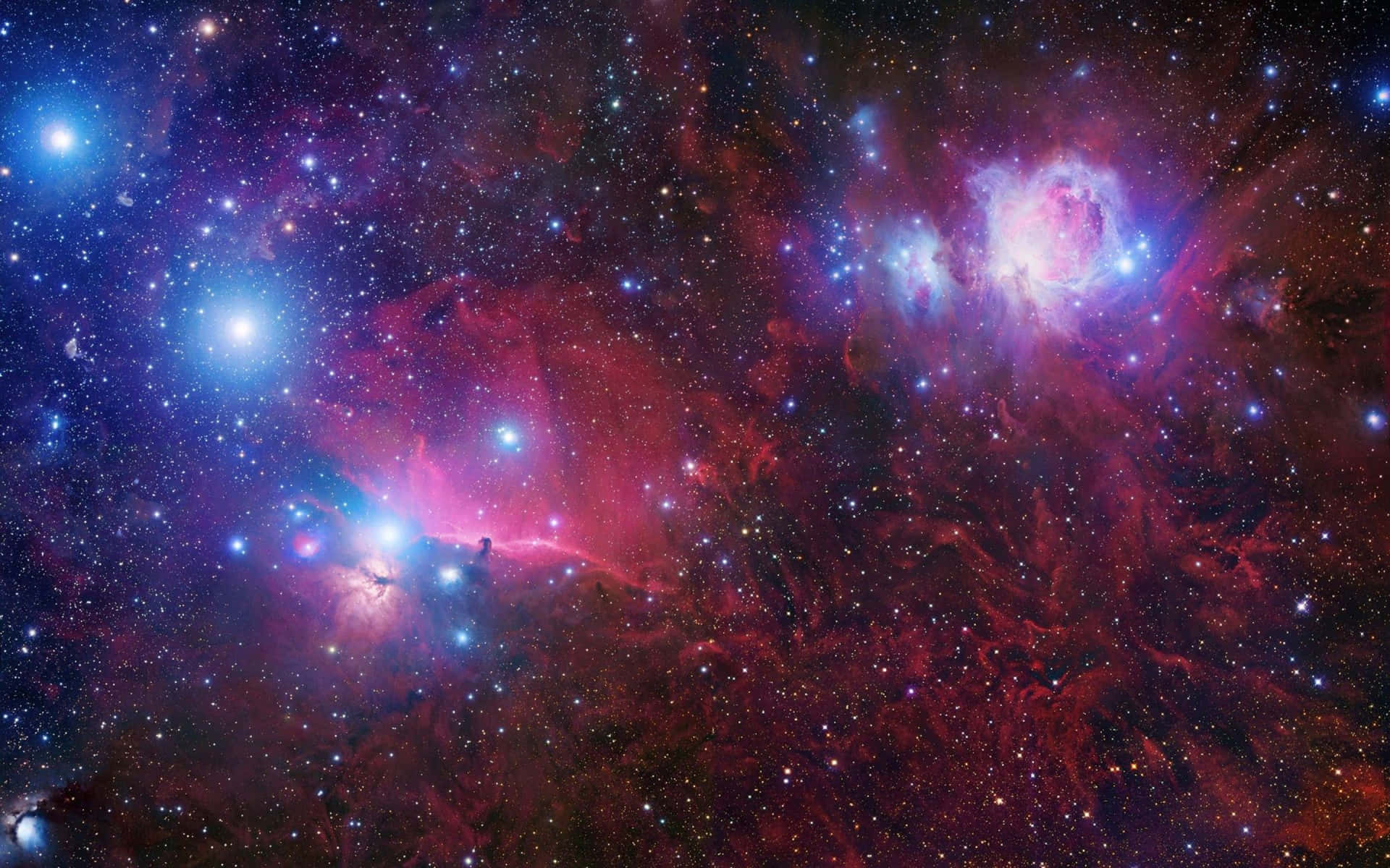 Beautiful Galaxy Brights Stars On Red Clouds Background