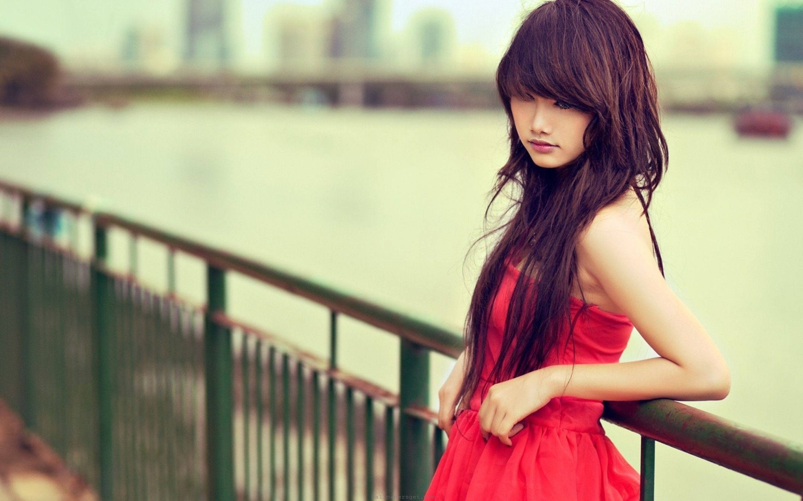 Beautiful Girl In A Red Dress Background