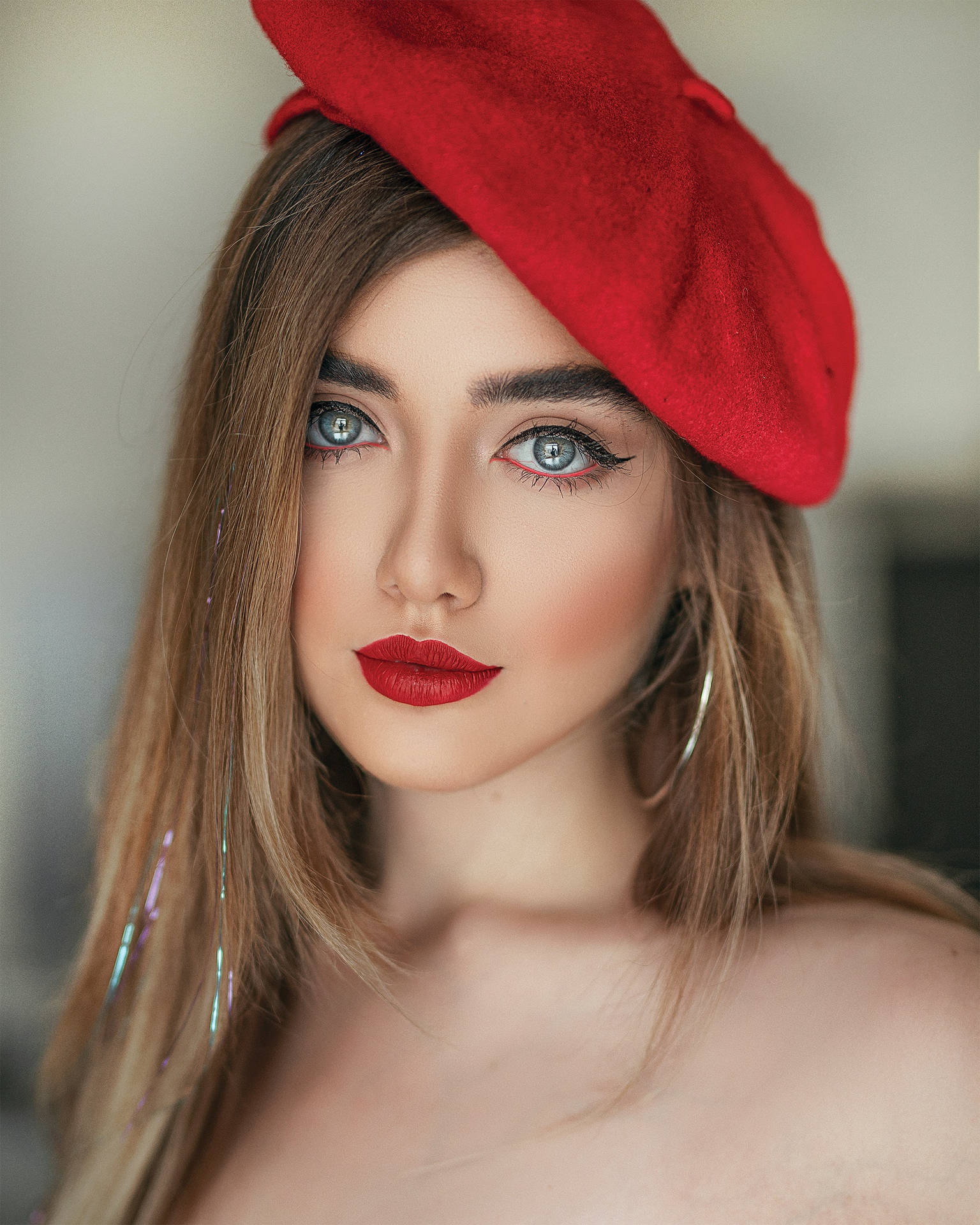 Beautiful Girls Wearing Beret Background