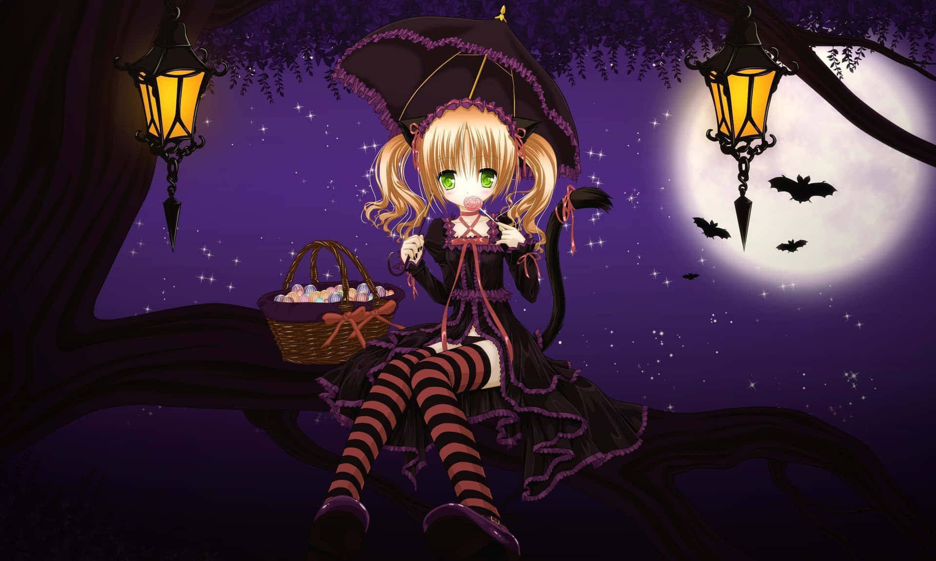 Beautiful Halloween Anime Girl Background