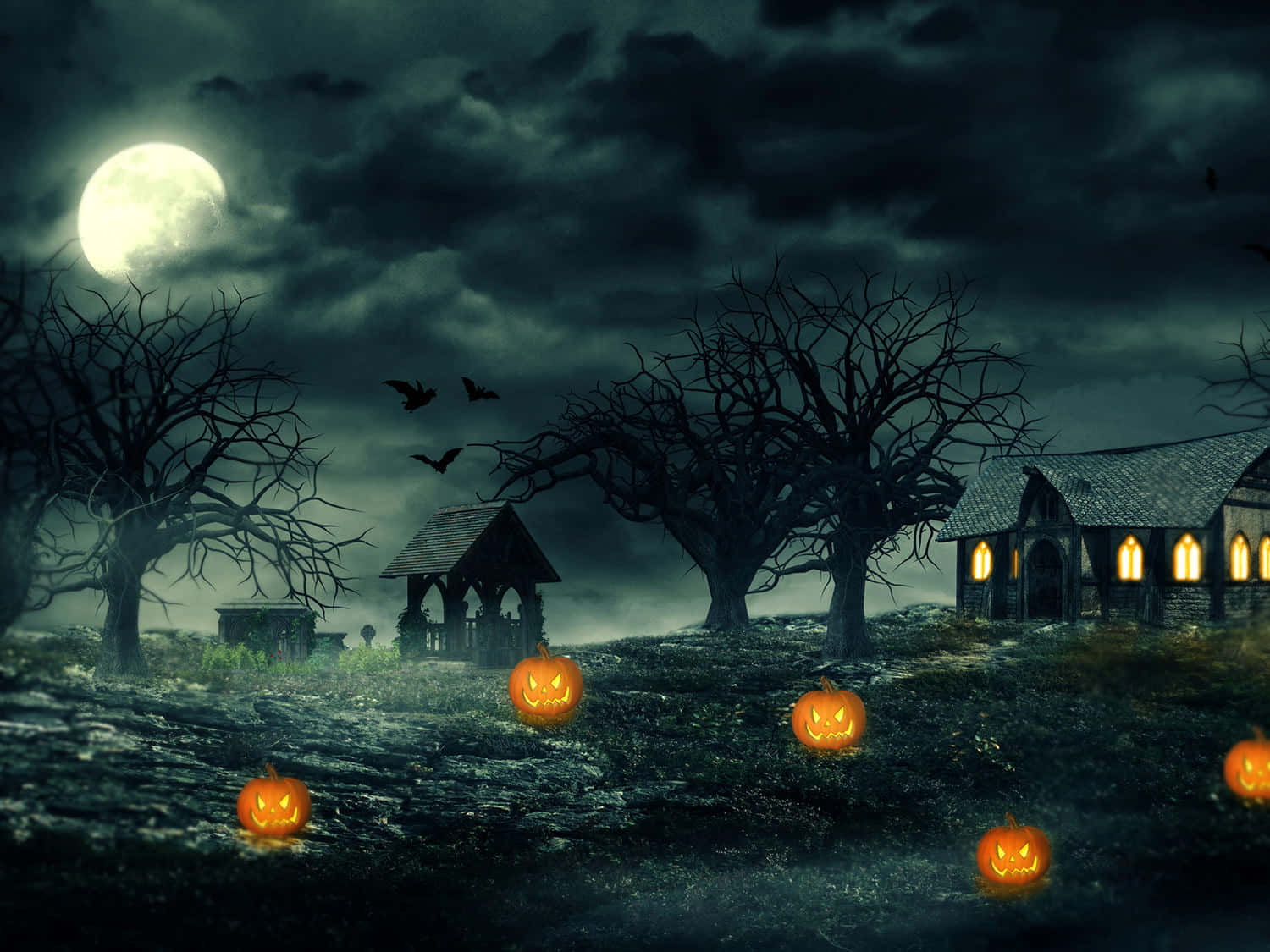 Beautiful Halloween Pumpkins Glowing Background