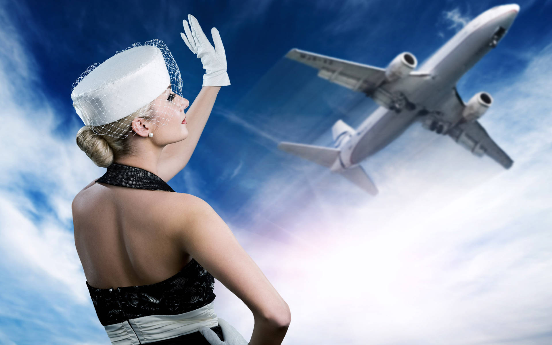 Beautiful Hd Woman Waving At Airplane Background