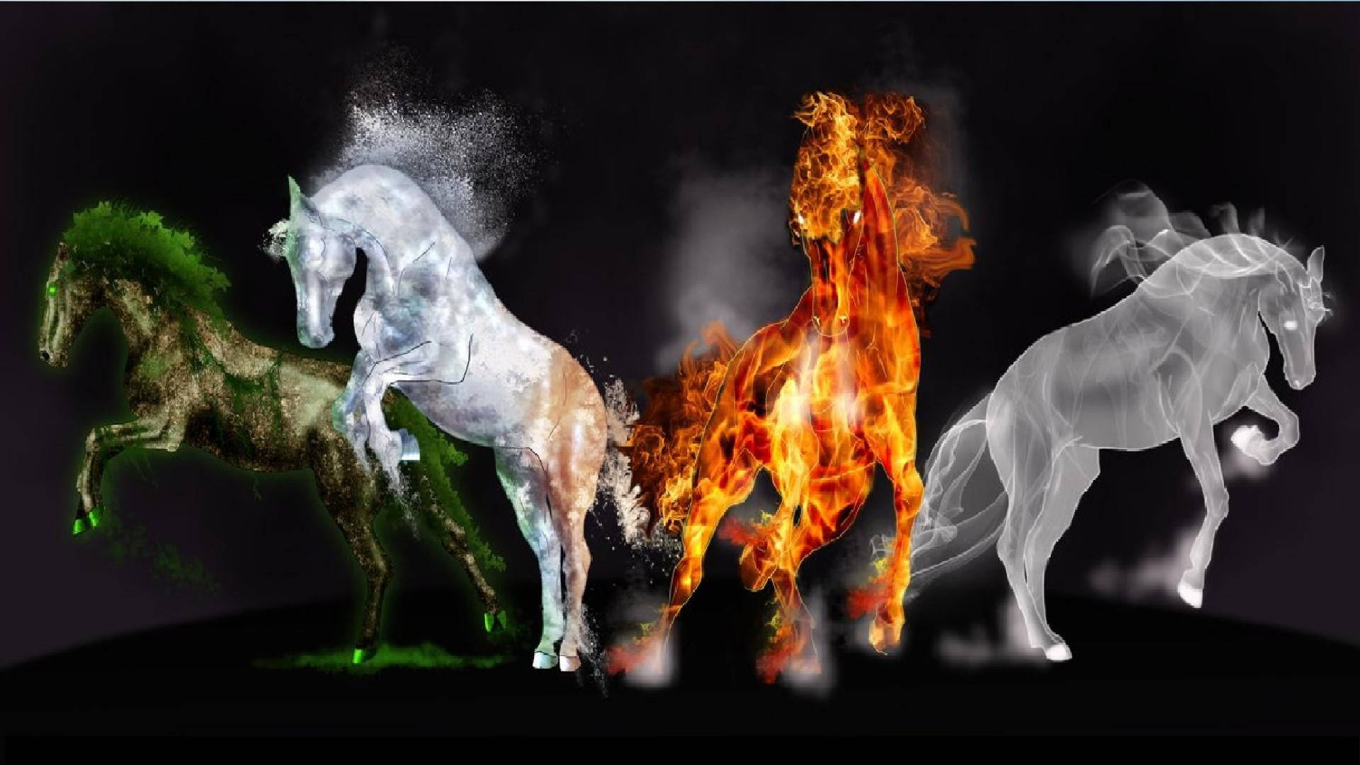 Beautiful Horses Representing The Elements Background