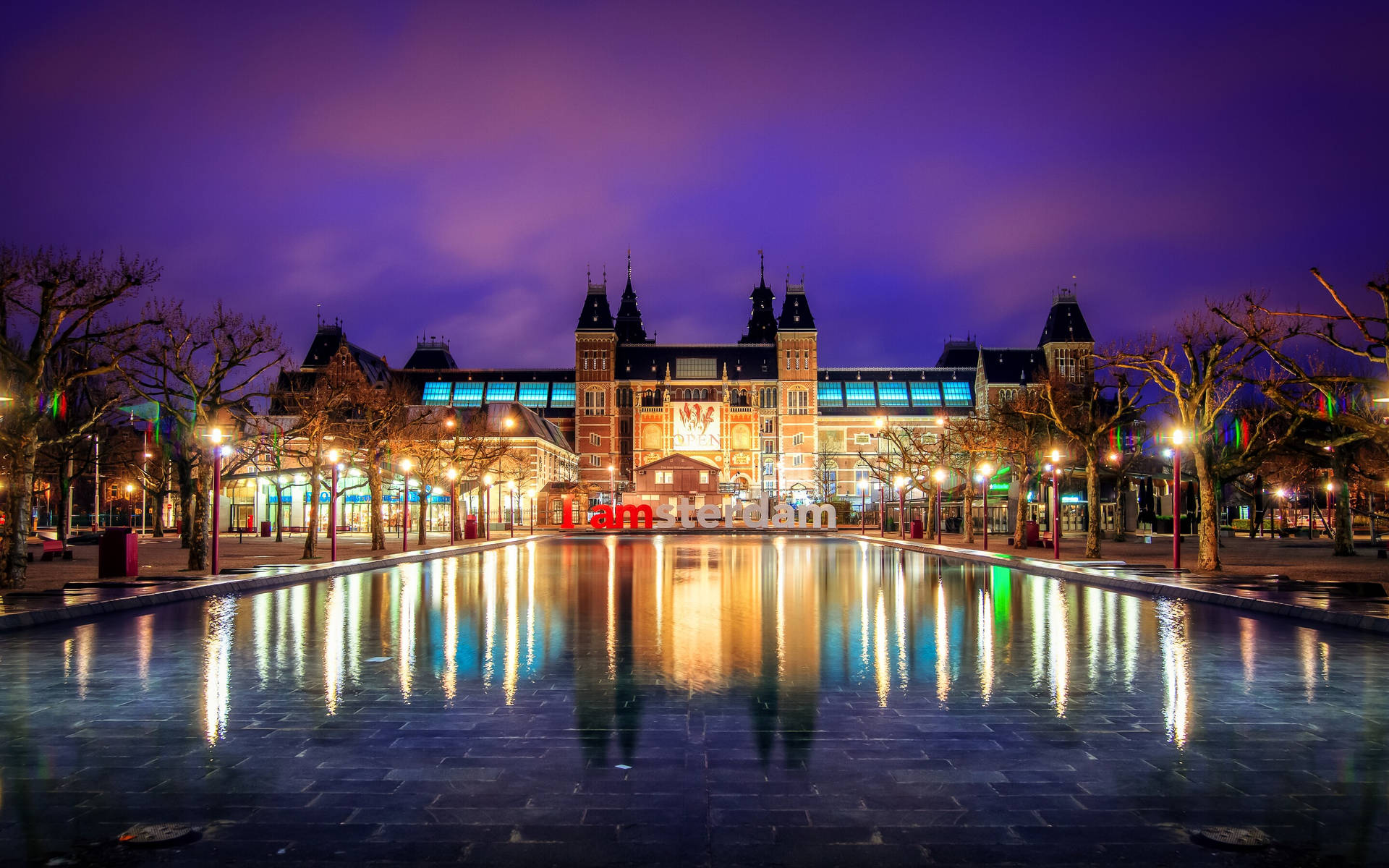 Beautiful Illuminated Rijksmuseum At Night Background