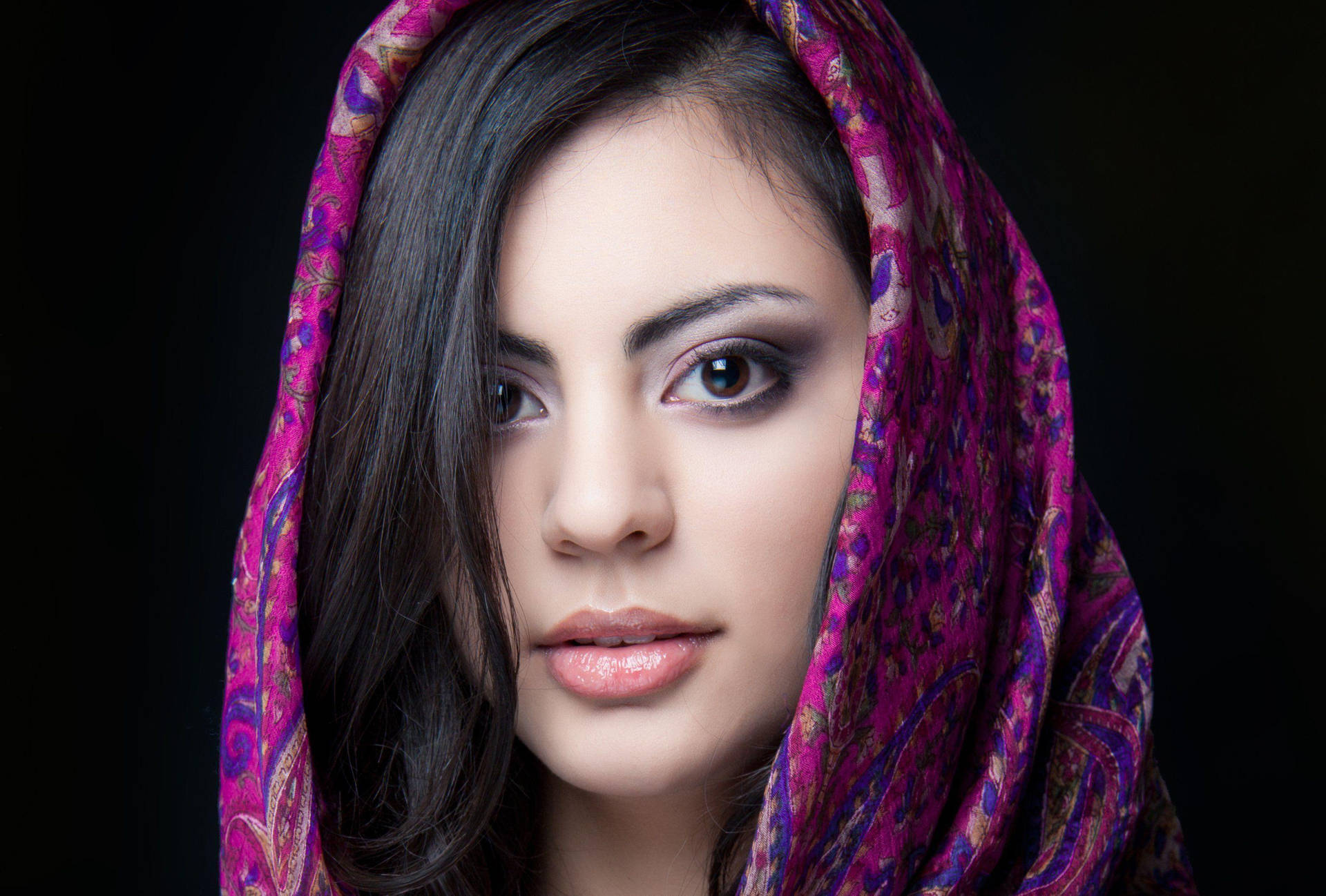 Beautiful Indian Girl With Purple Cloth Portrait