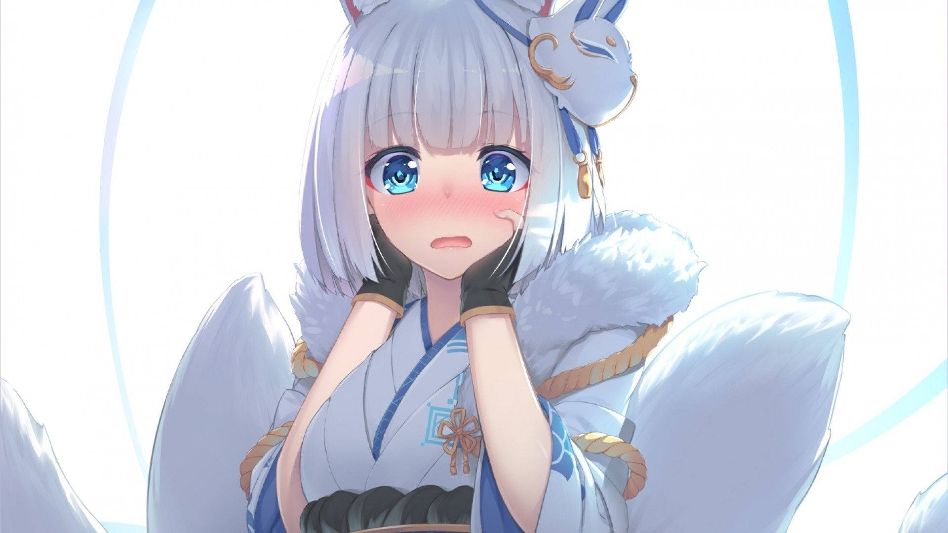 Beautiful Kitsune Girl Blushing Background