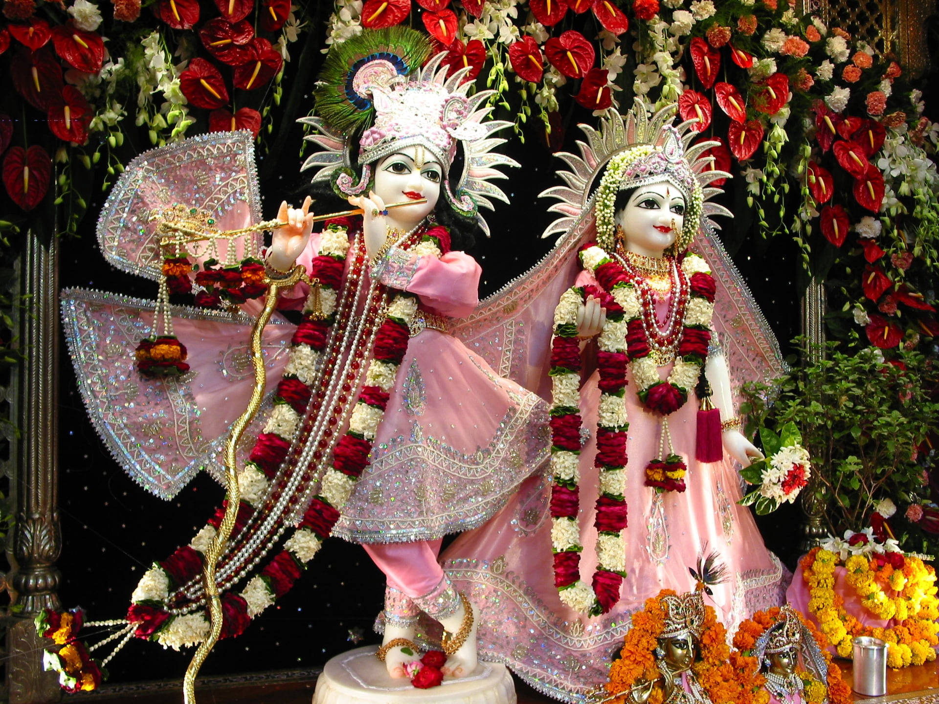 Beautiful Krishna And Radha Pink Aesthetic Outfit Background