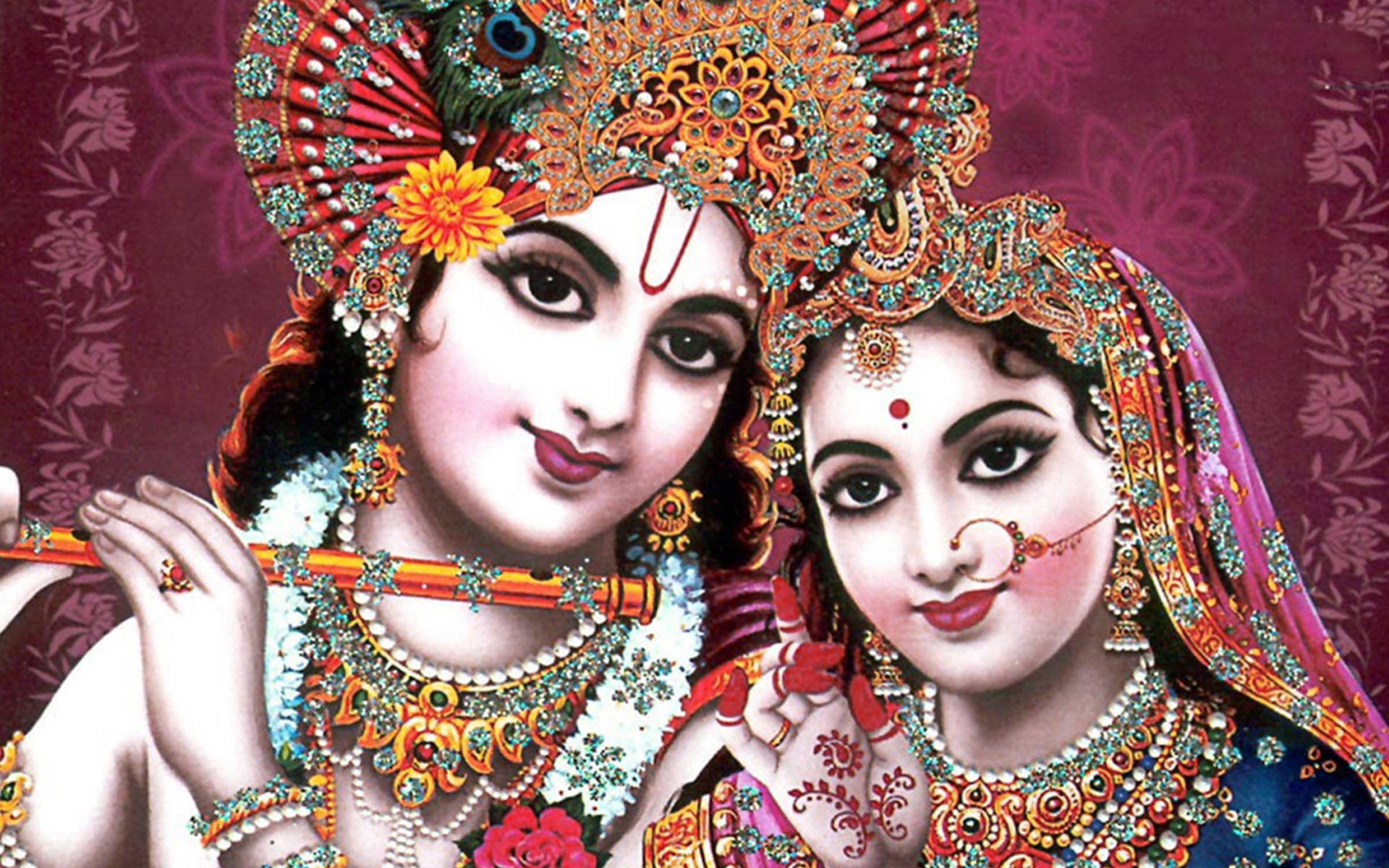 Beautiful Krishna And Radha Red Background Background