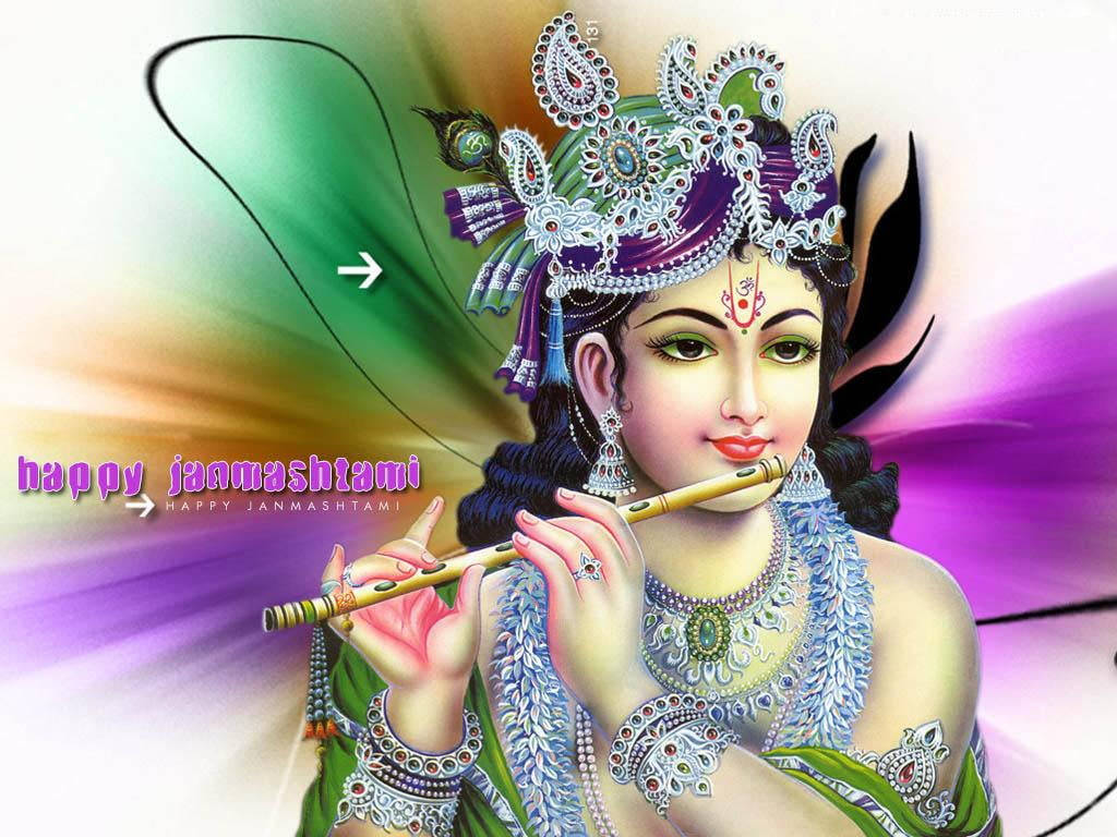 Beautiful Krishna Happy Janmashtami Poster Background