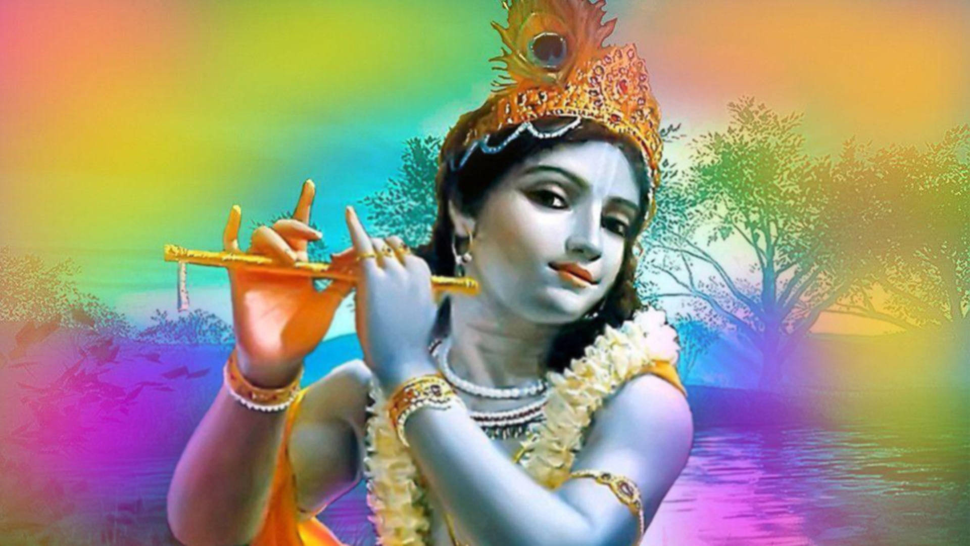 Beautiful Krishna Rainbow Digital Art Background