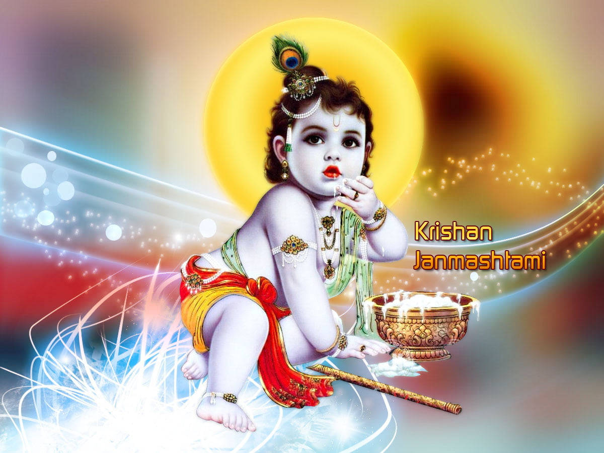 Beautiful Krishna Thief Of Butter Background