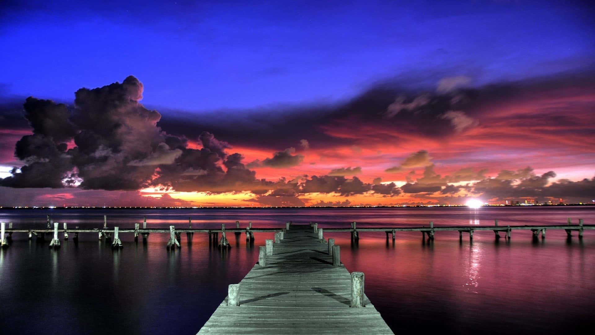Beautiful Lake Dock Amazing Sky Background