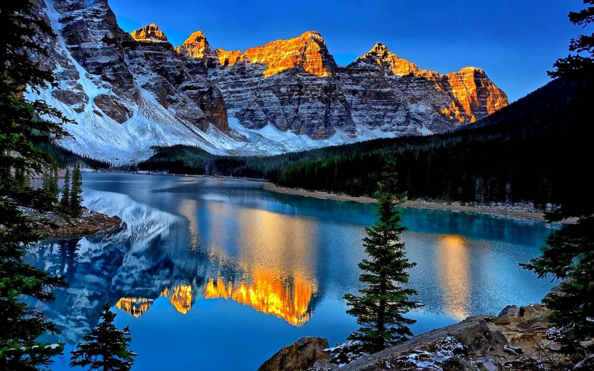 Beautiful Lake Moraine On Sunset Background