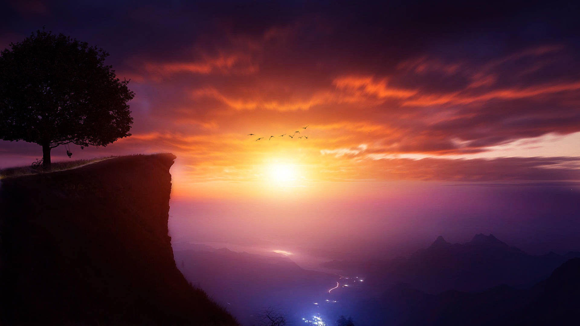 Beautiful Landscape Cliff Silhouette Background