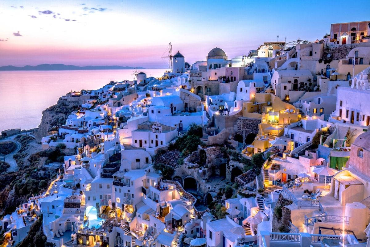 Beautiful Lights In Santorini Background